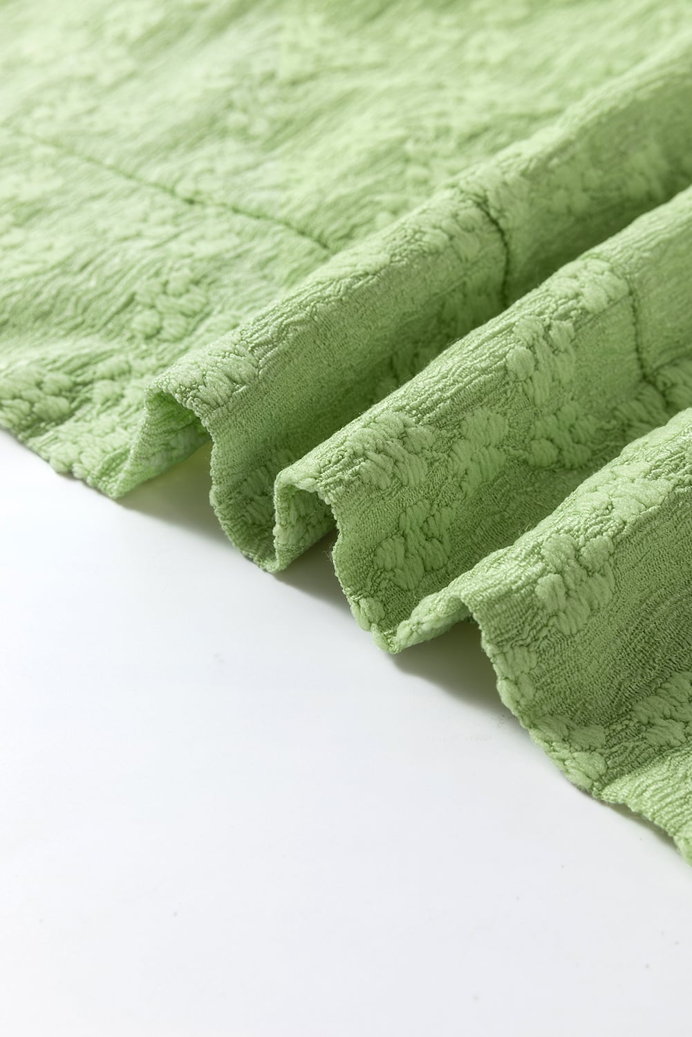 Light Green Solid Color Textured Side Split Crew Neck Top
