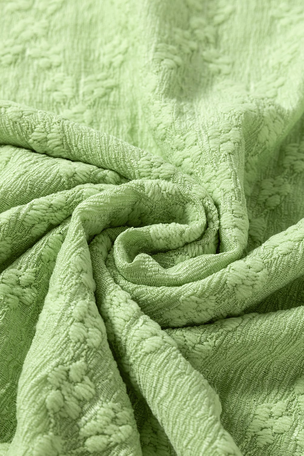 Light Green Solid Color Textured Side Split Crew Neck Top