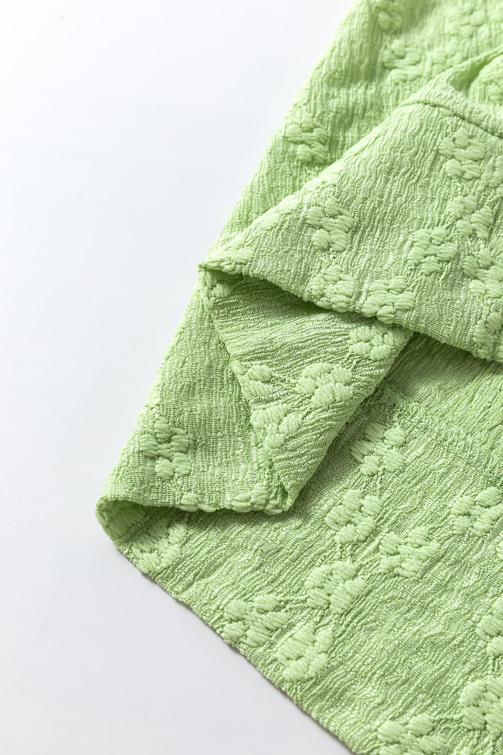 Light Green Solid Color Textured Side Split Crew Neck Top