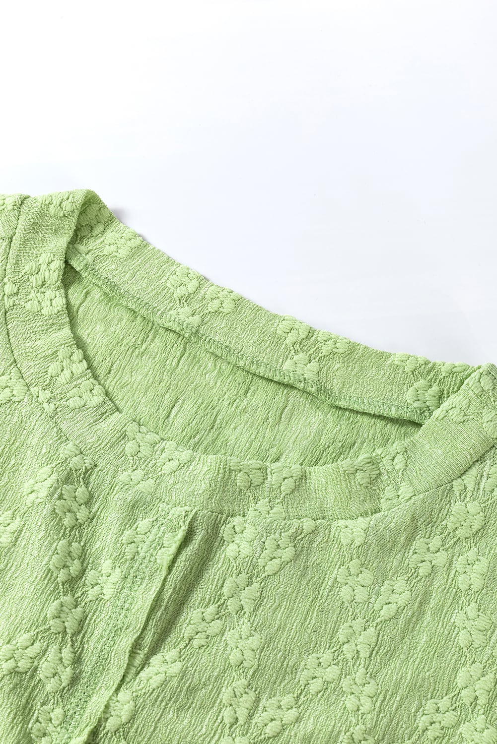 Light Green Solid Color Textured Side Split Crew Neck Top