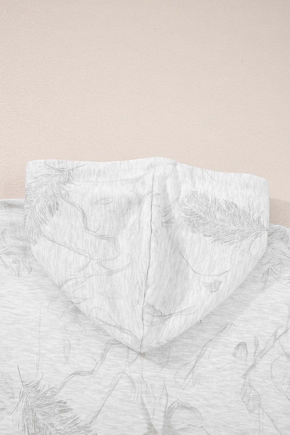 Light Grey Abstract Print Loose Drop Sleeve Hoodie Elastic Waistband 2pcs Pant Set