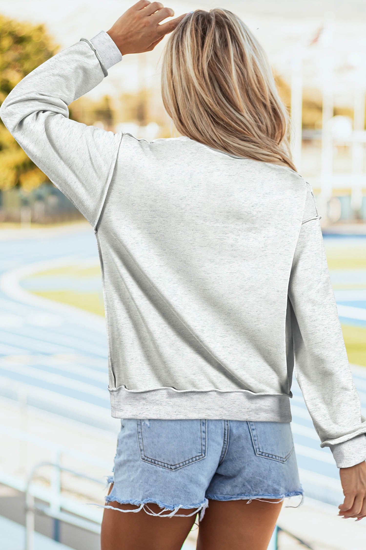 Light Grey AMERICA 1776 Faux Patchwork Print Reversible Mock Neck Sweatshirt