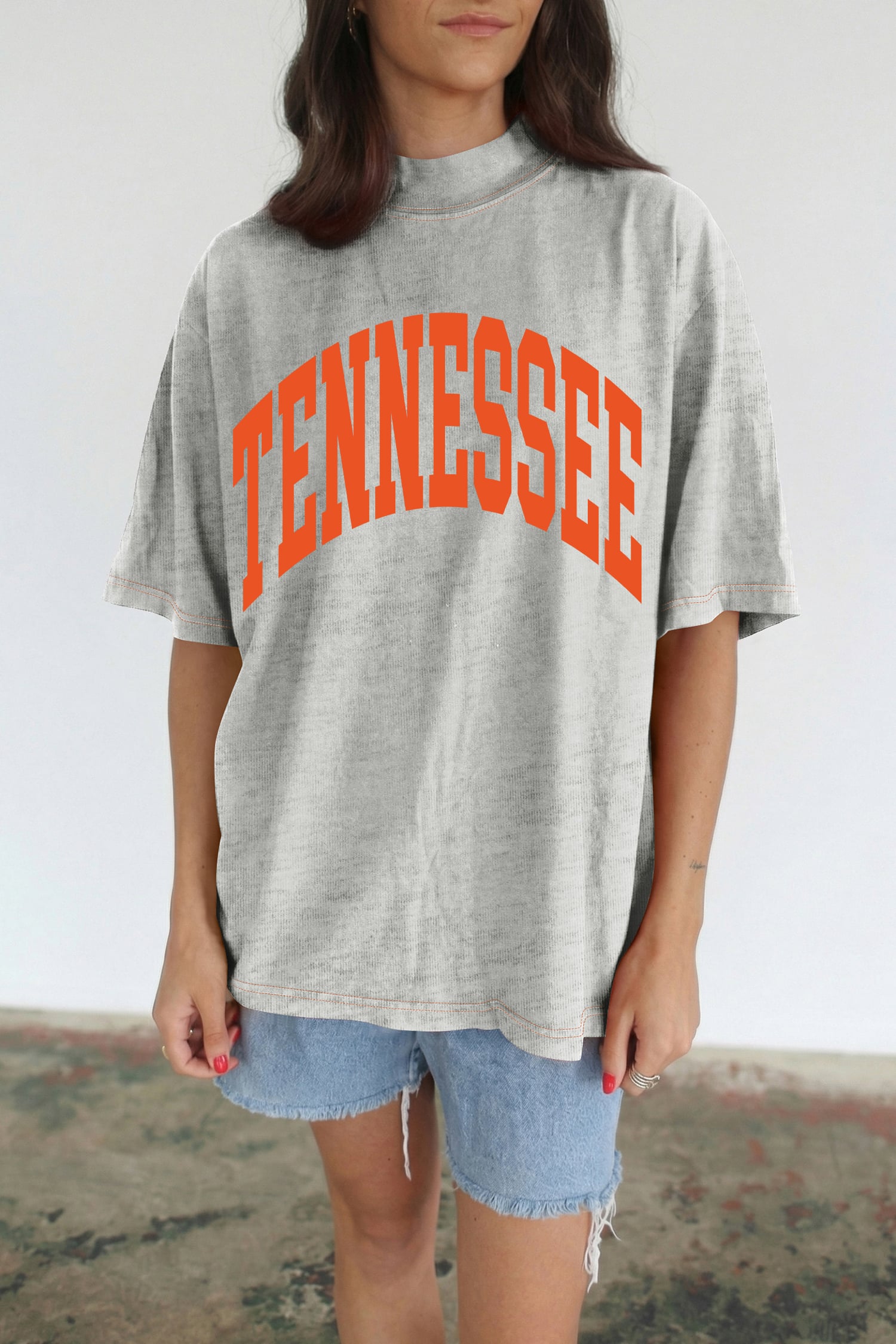 Light Grey Casual High Neck Slogan Tee Short Sleeve Loose Fit Summer T-Shirt