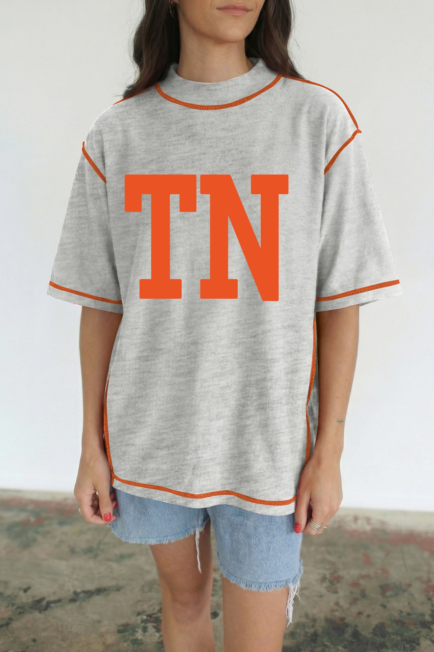 Light Grey Casual High Neck Slogan Tee Short Sleeve Loose Fit Summer T-Shirt