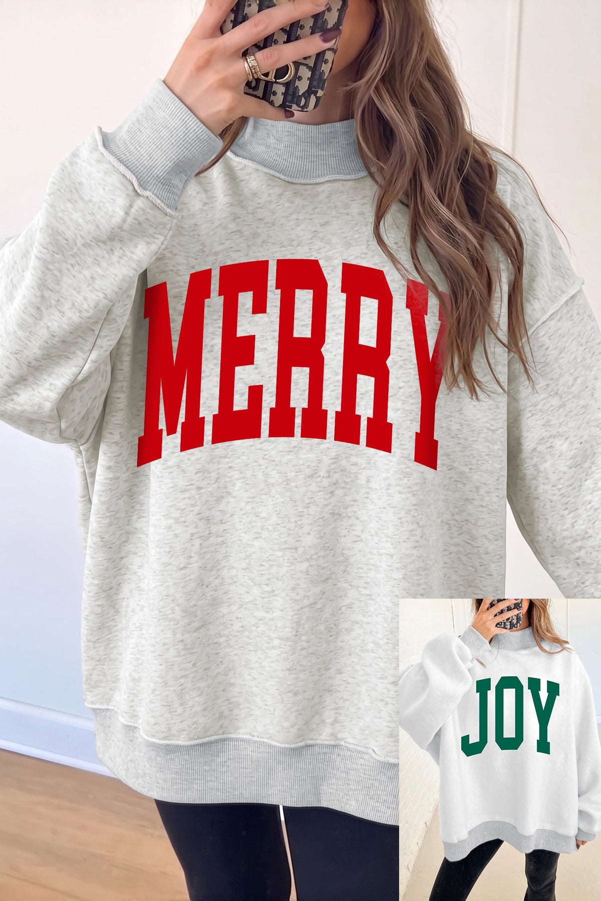 Light Grey Christmas Slogan High Neck Customized Sweatshirt