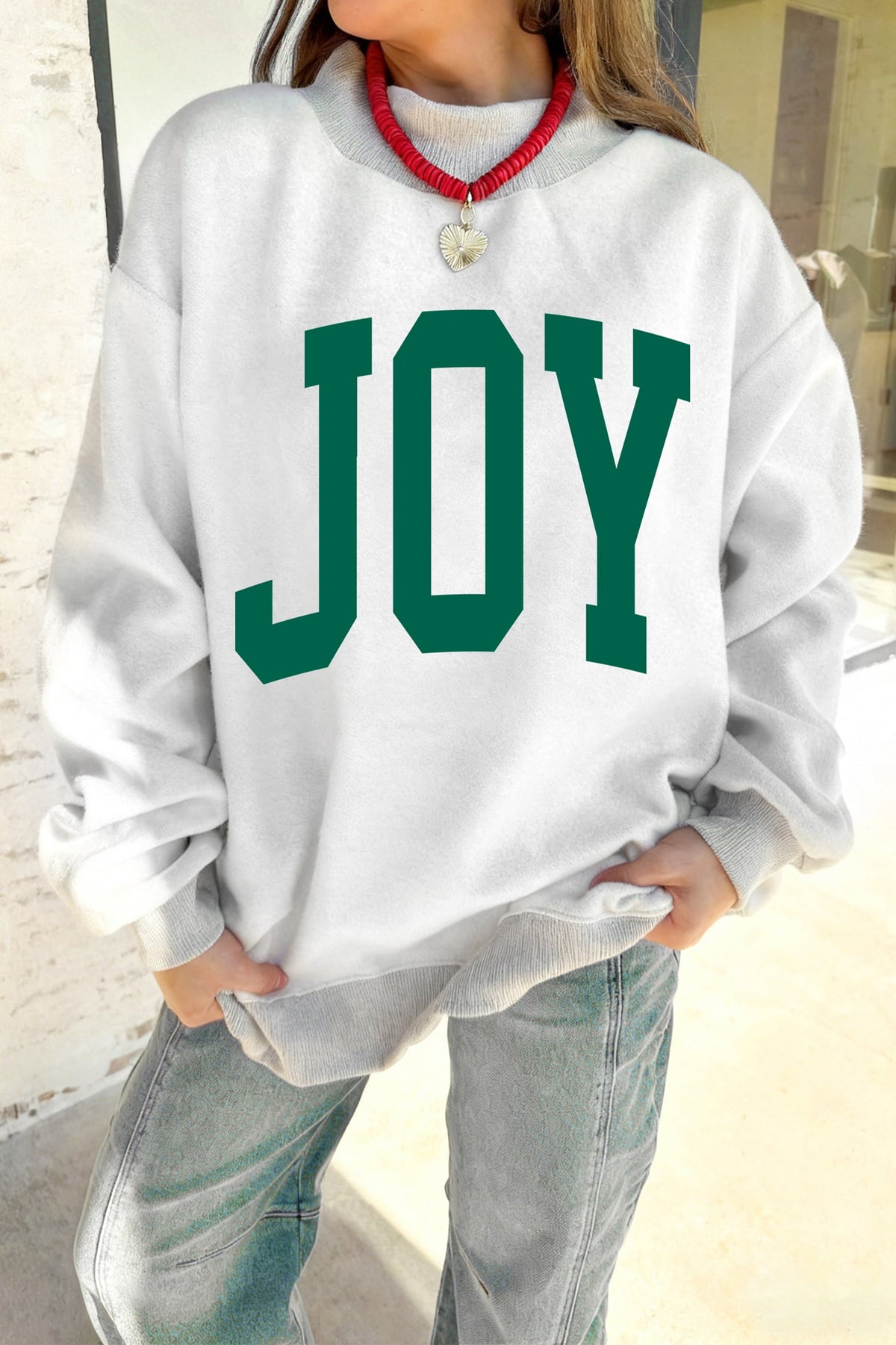 Light Grey Christmas Slogan High Neck Customized Sweatshirt