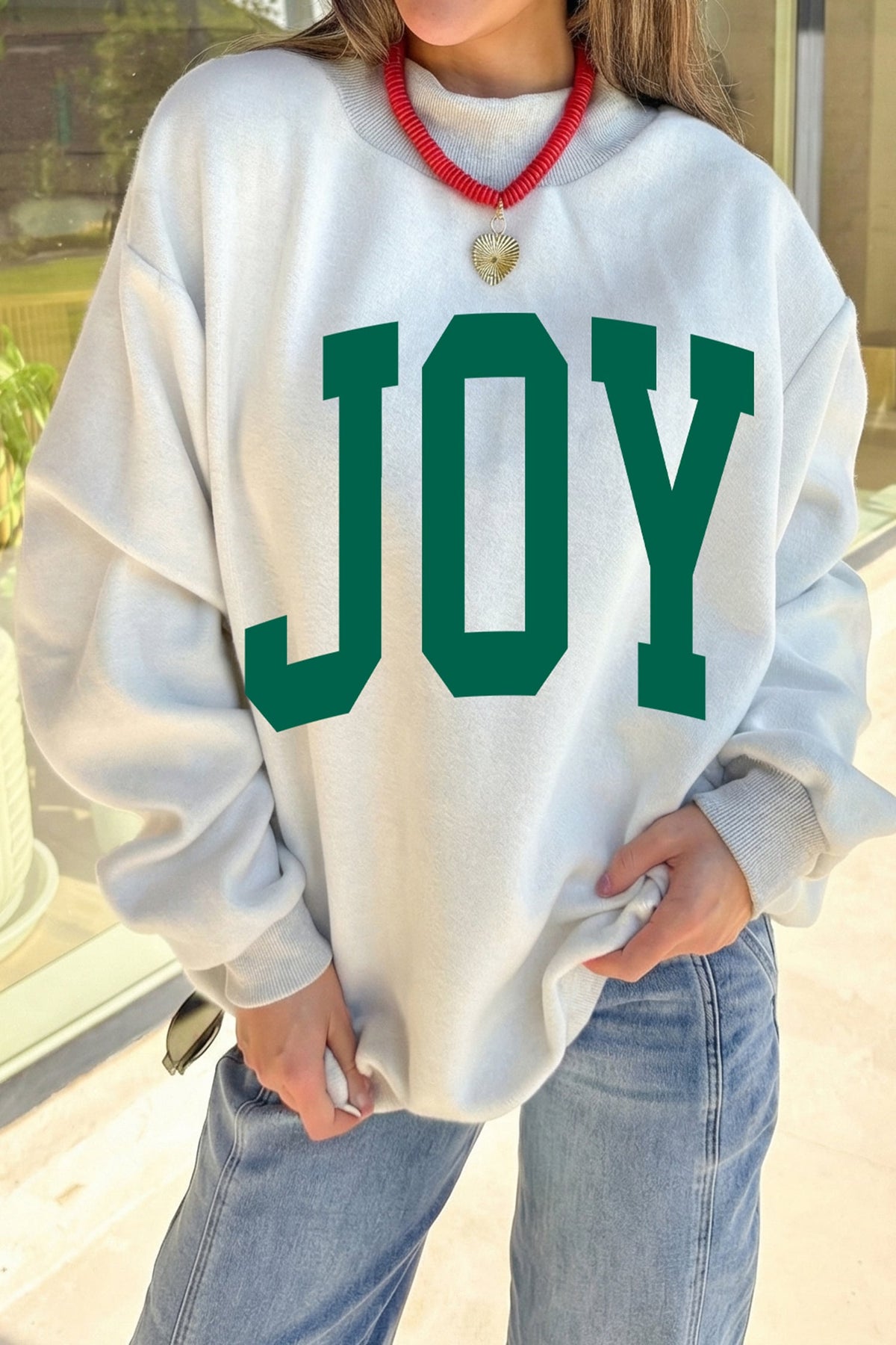 Light Grey Christmas Slogan High Neck Customized Sweatshirt