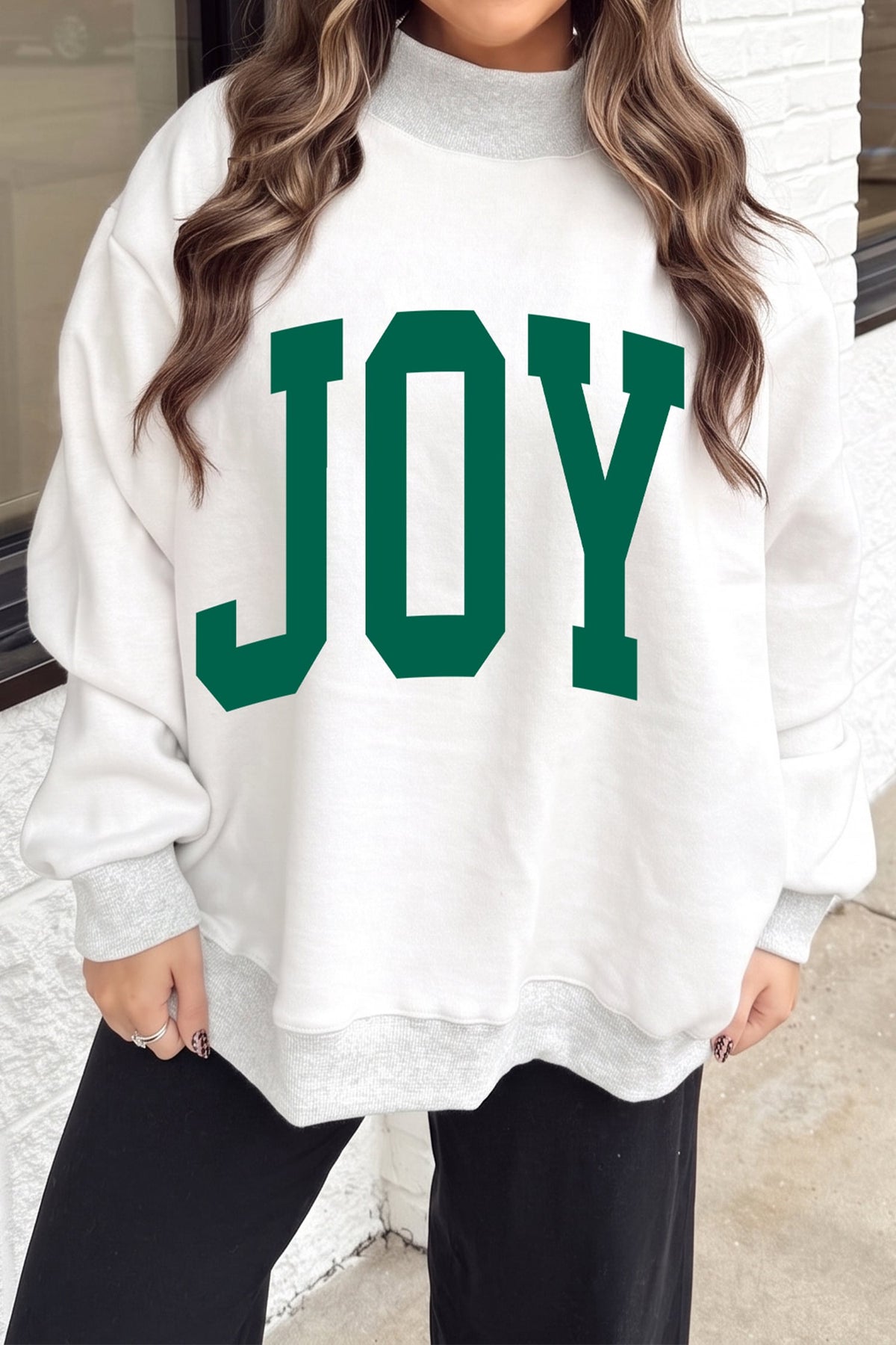 Light Grey Christmas Slogan High Neck Customized Sweatshirt