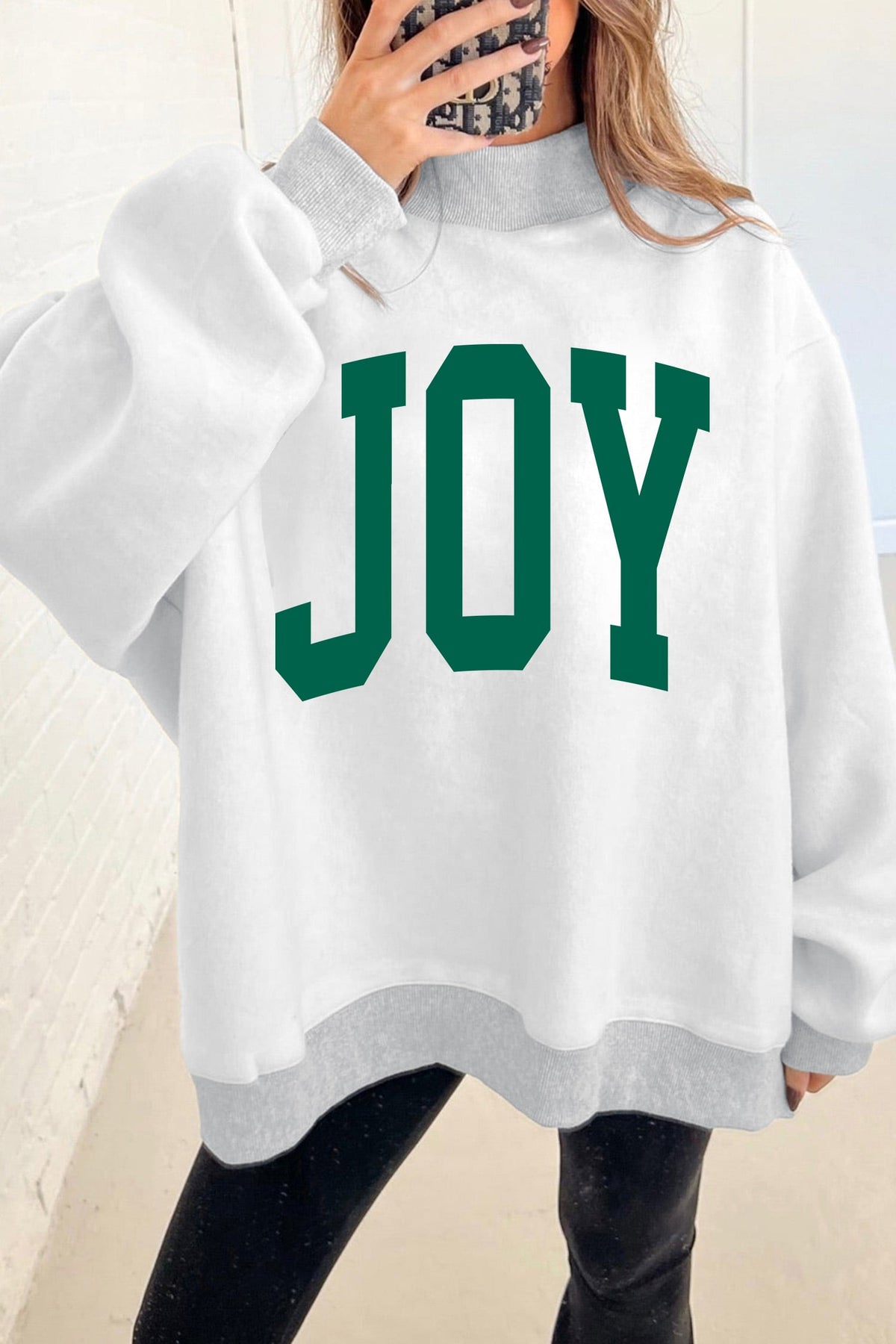 Light Grey Christmas Slogan High Neck Customized Sweatshirt