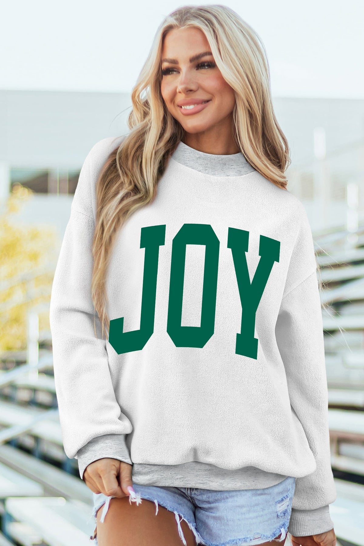 Light Grey Christmas Slogan High Neck Customized Sweatshirt