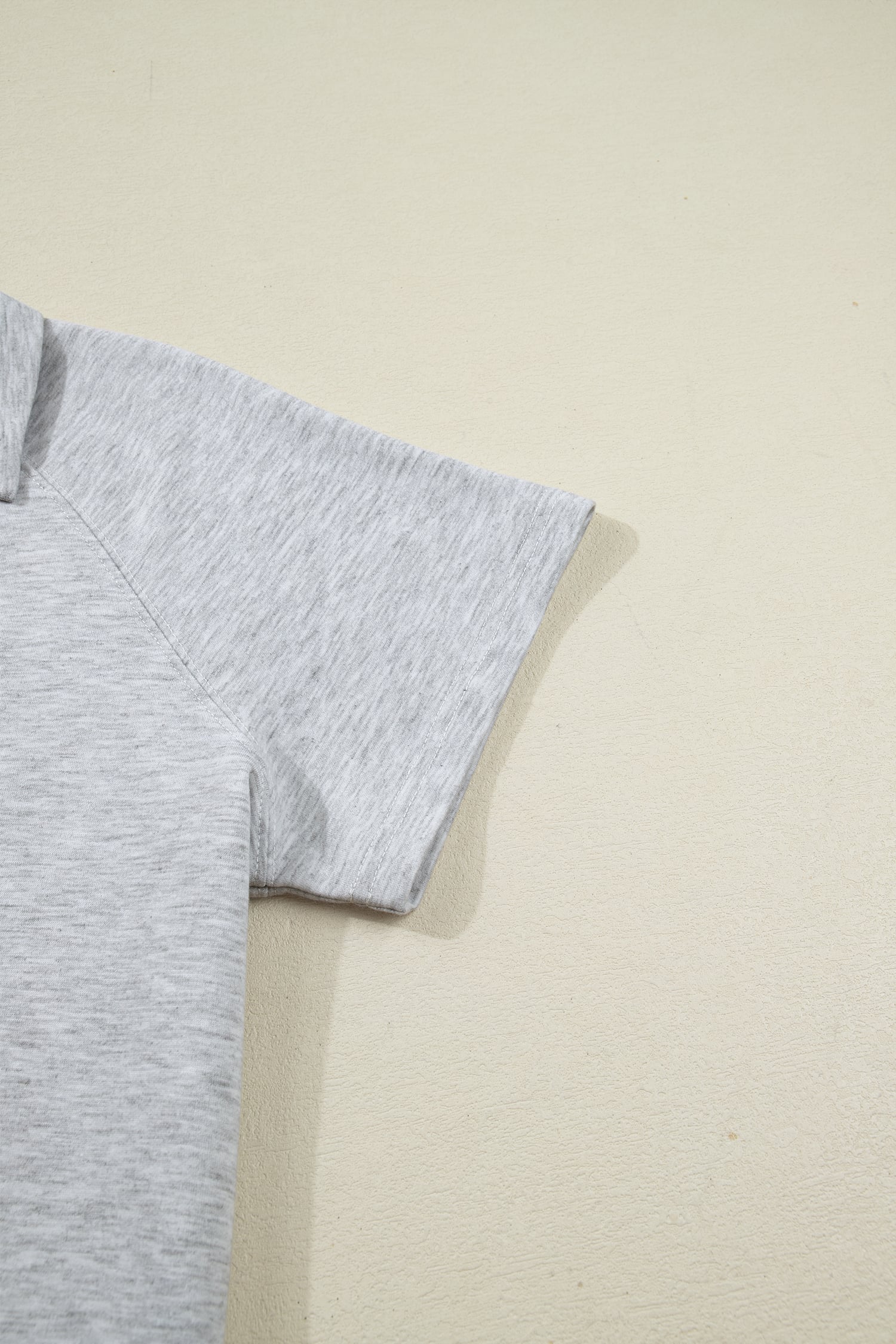 Light Grey Collared V Neck Tee Drawstring Elastic Waist Shorts 2pcs Outfit