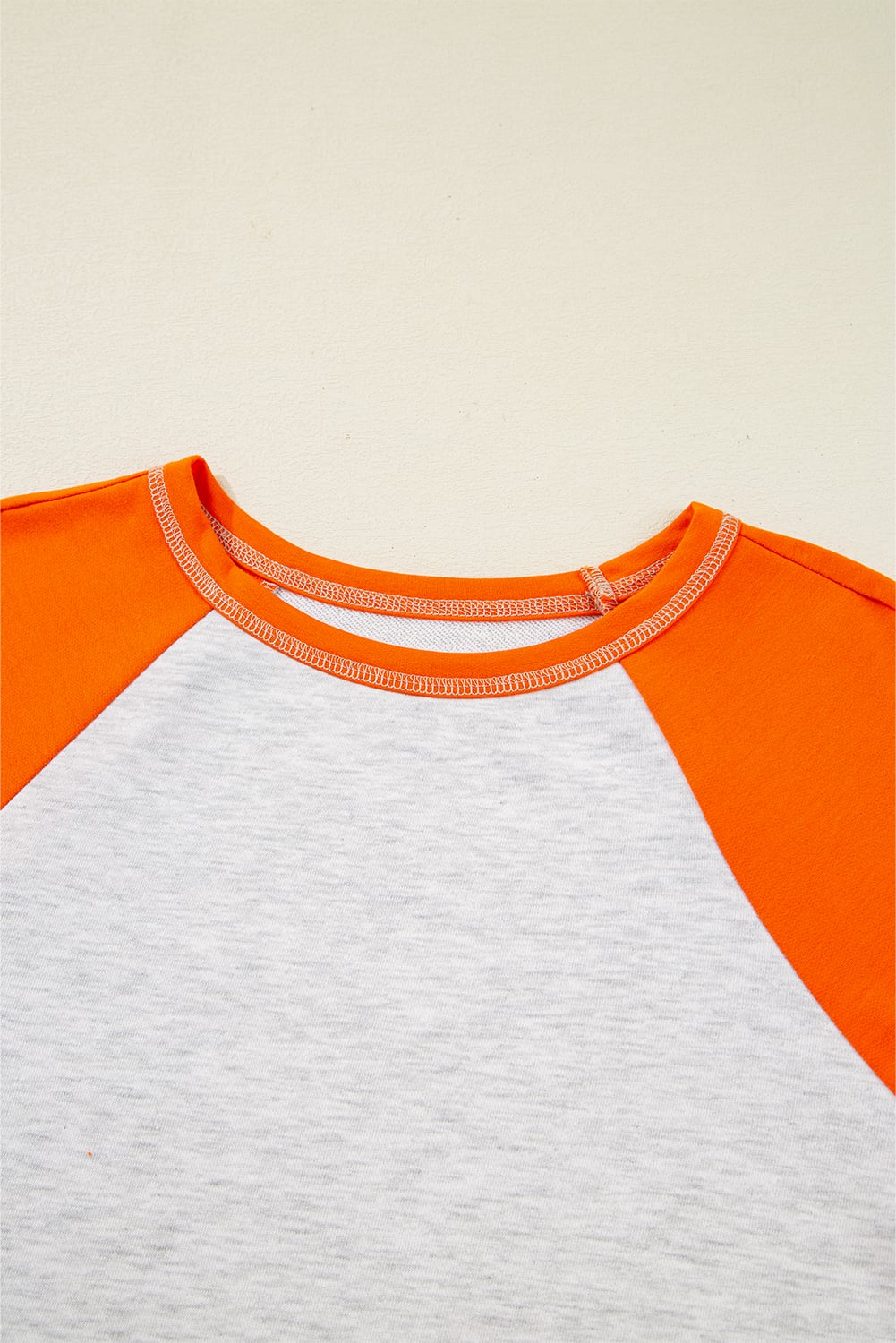 Light Grey Color Block Raglan Sleeve Contrast Stitching Loose Fit Top