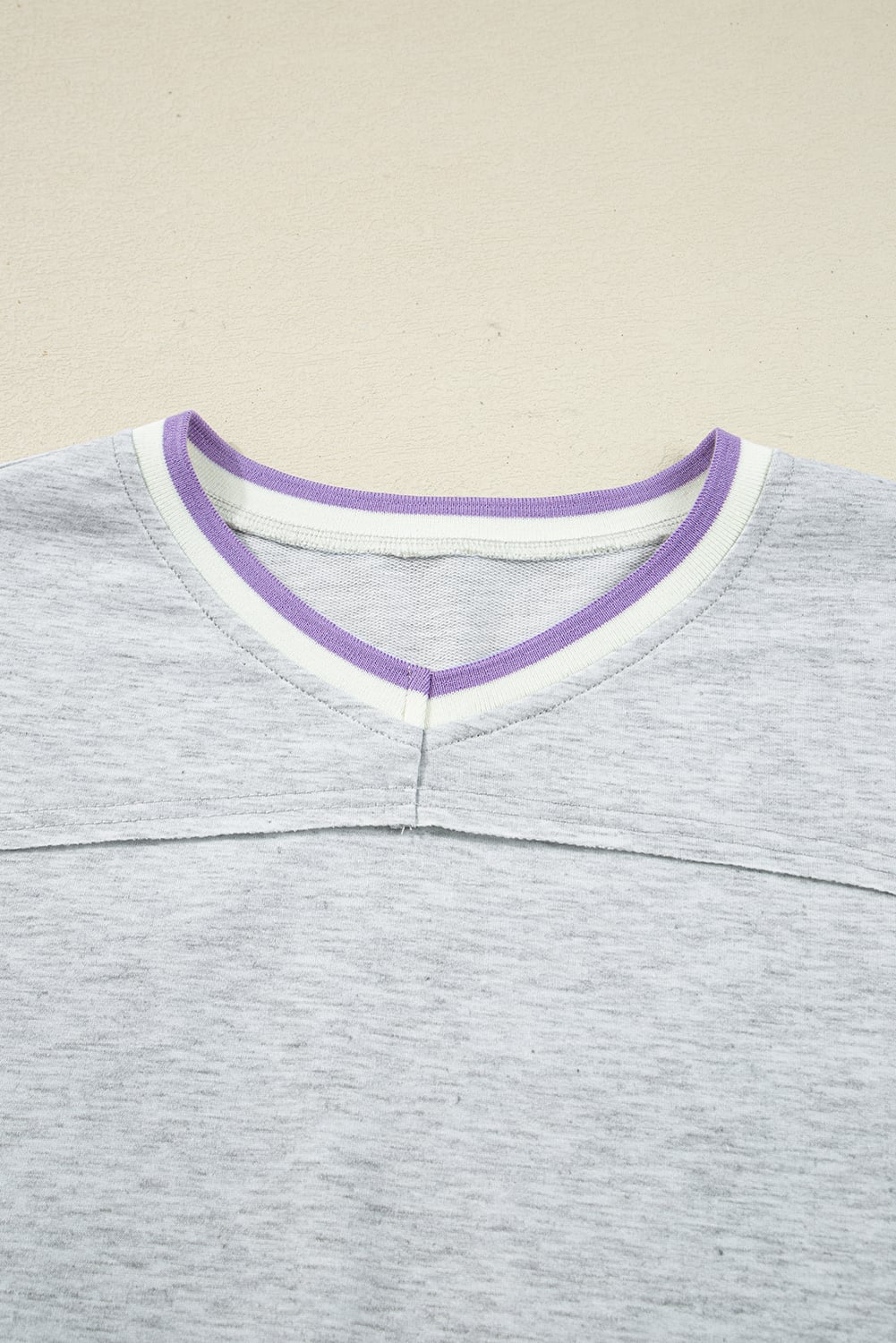 Light Grey Contrast Striped Bands Cropped Pullover and Athletic Short Set