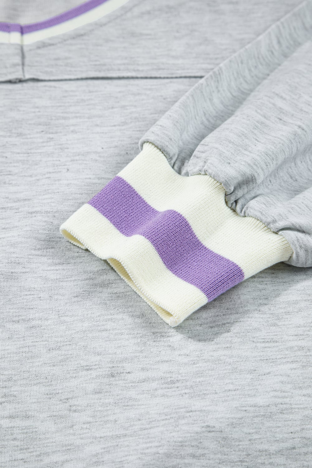 Light Grey Contrast Striped Bands Cropped Pullover and Athletic Short Set