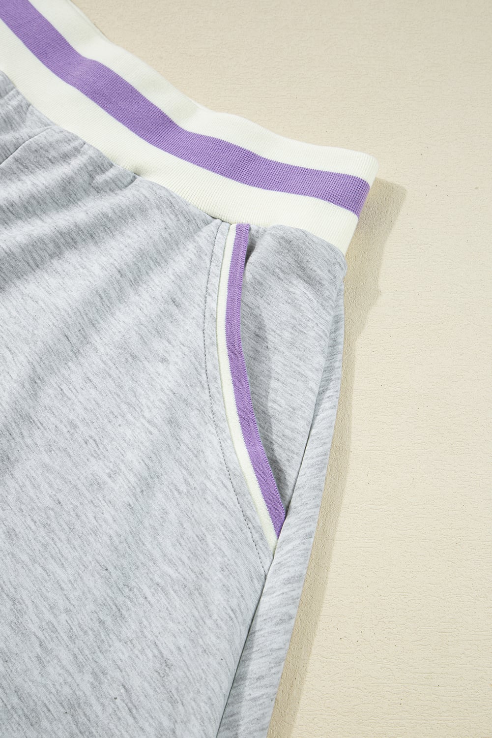 Light Grey Contrast Striped Bands Cropped Pullover and Athletic Short Set