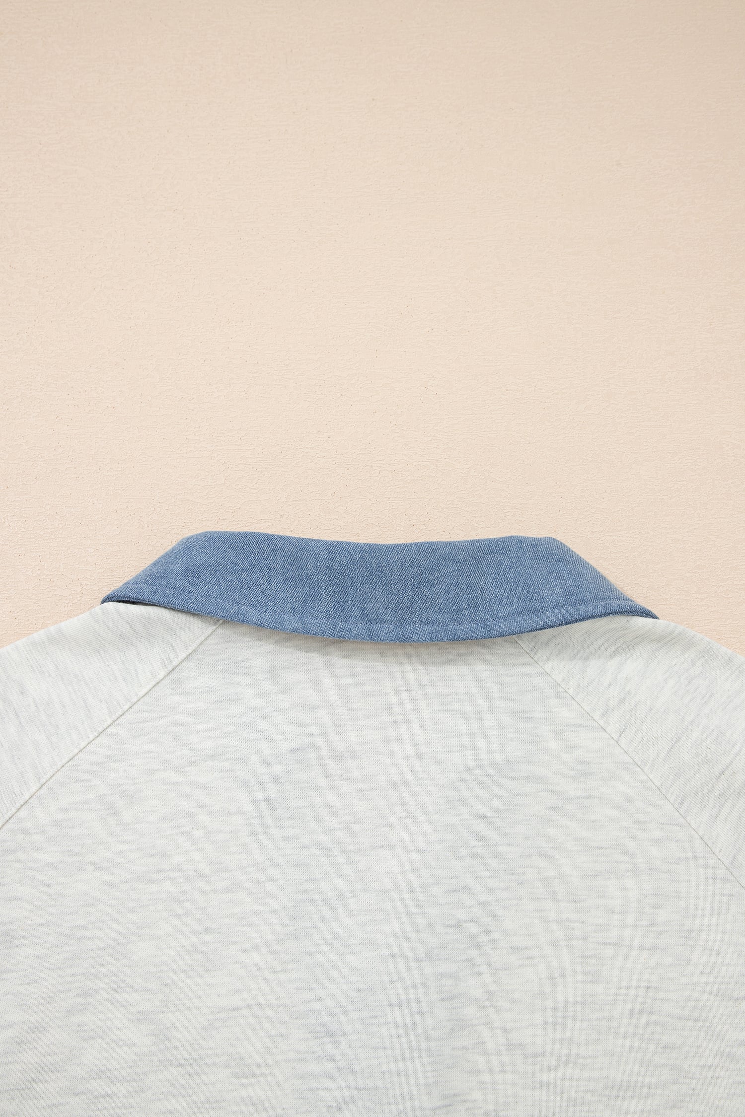 Light Grey Denim Patchwork Buttoned Polo Collar Long Sleeve Top