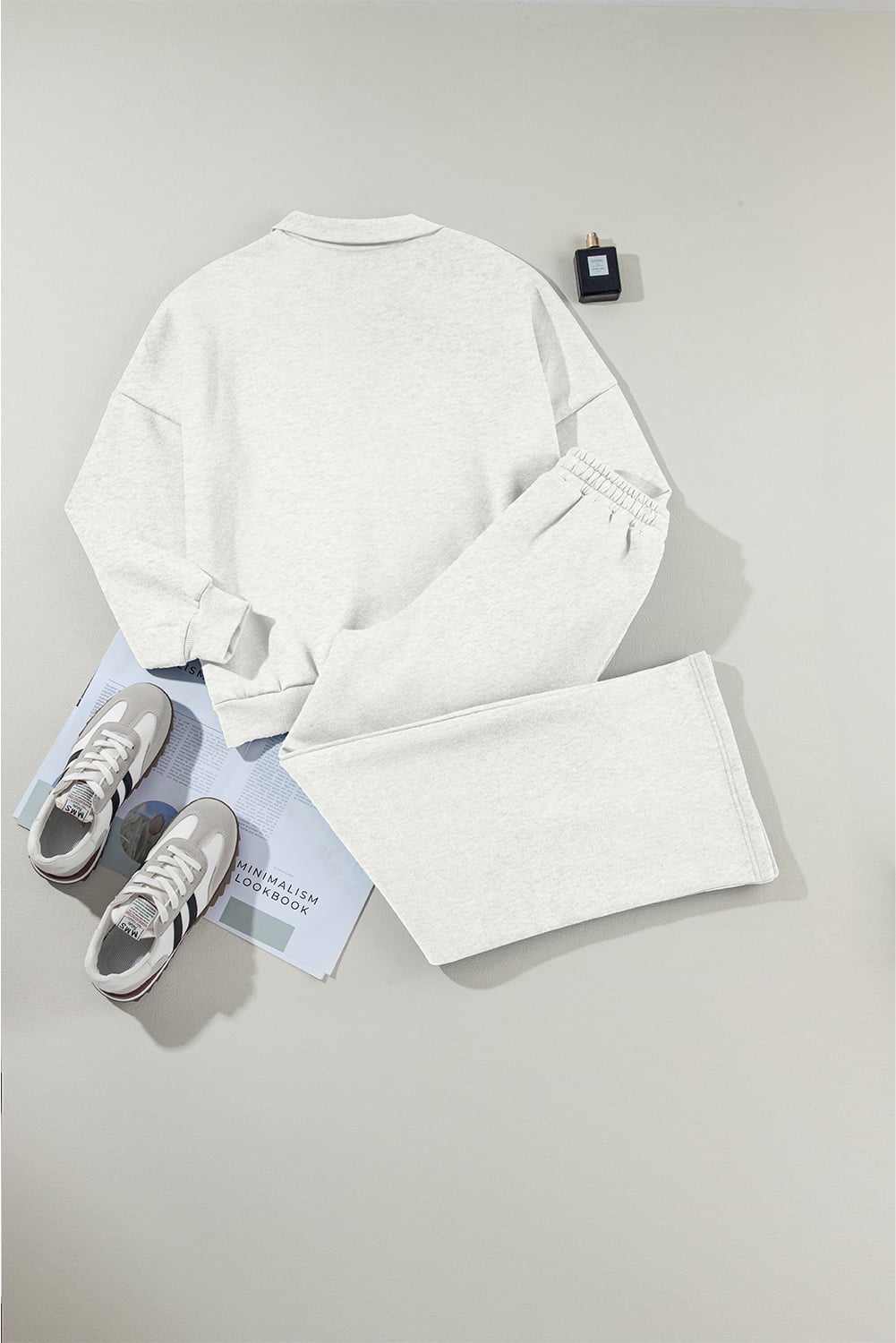 Light Grey Drop Shoulder Zip Up Jacket Drawstring Pants Active 2pcs Set
