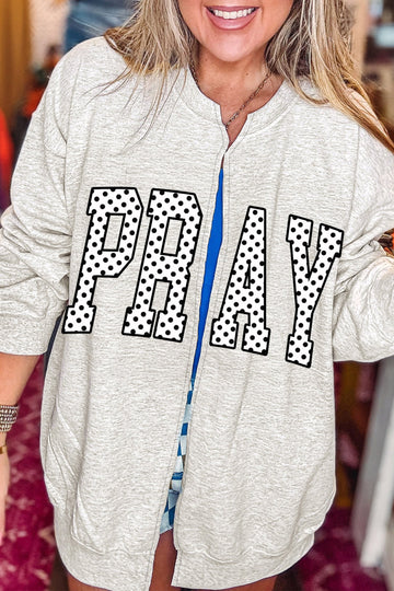 Light Grey Easter Faith Polka Dot Lettering Open Front Casual Sweatshirt
