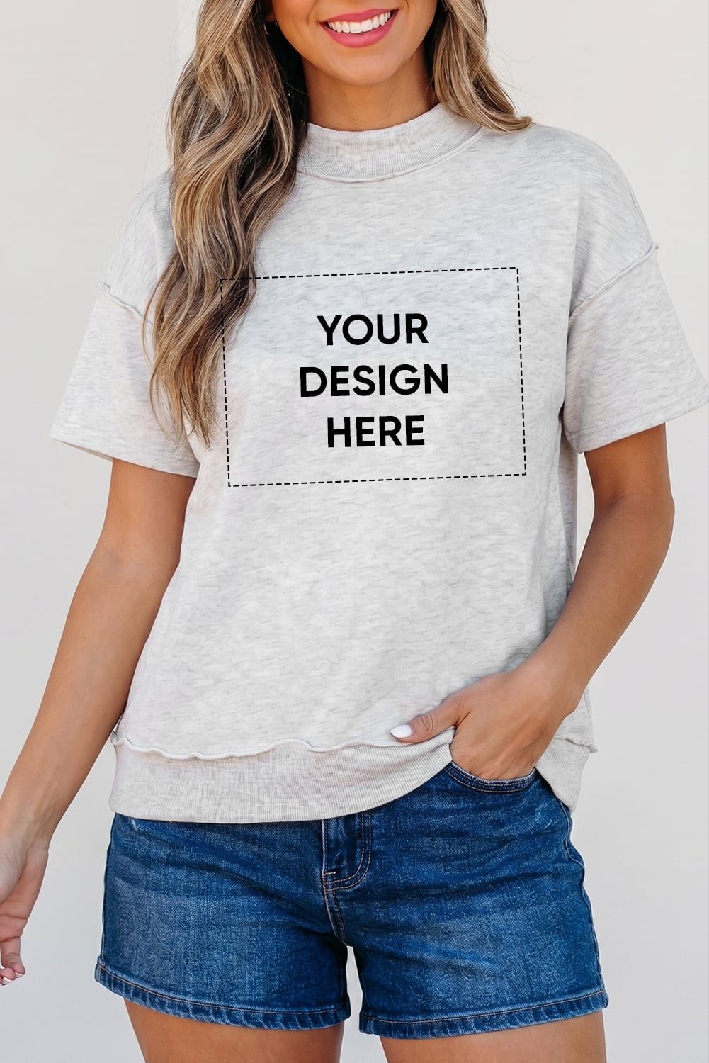 Light Grey Exposed Seam Detail Mock Neck Tee