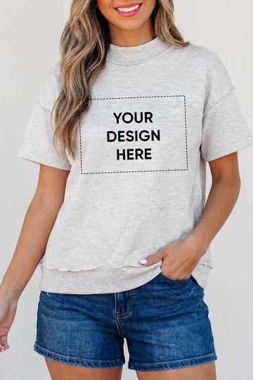 Light Grey Exposed Seam Detail Mock Neck Tee
