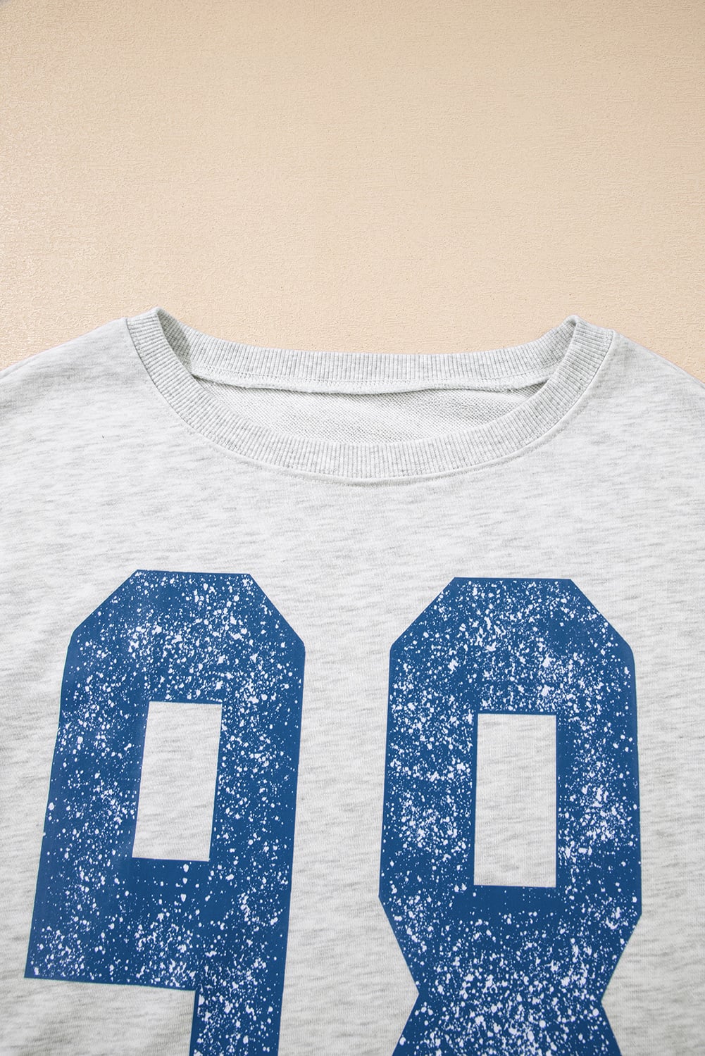 Light Grey Faded Varsity Print Loose Pullover Top