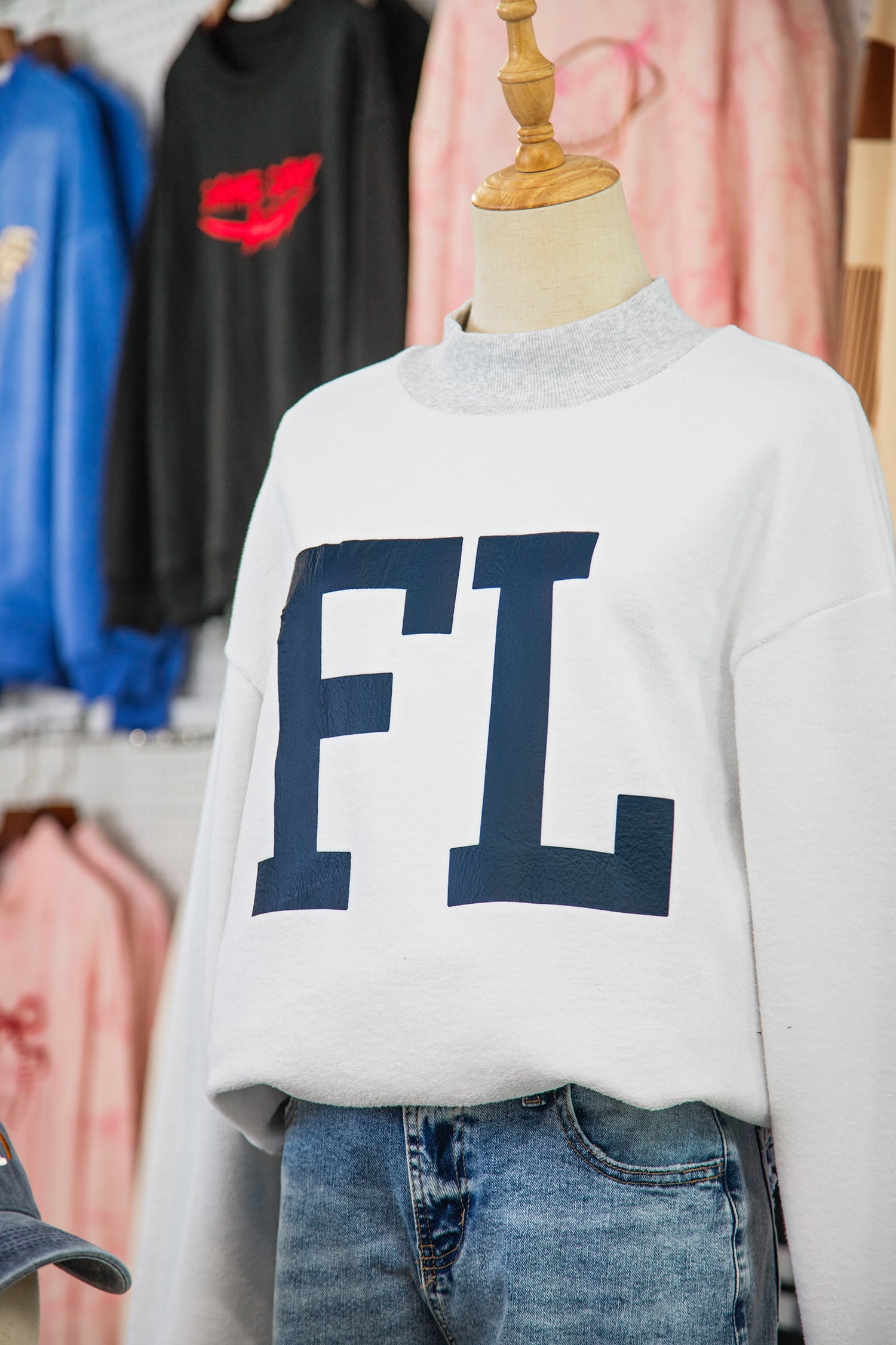 Light Grey FL FLORIDA Double Side Printed Mock Neck Reversible Sweatshirt