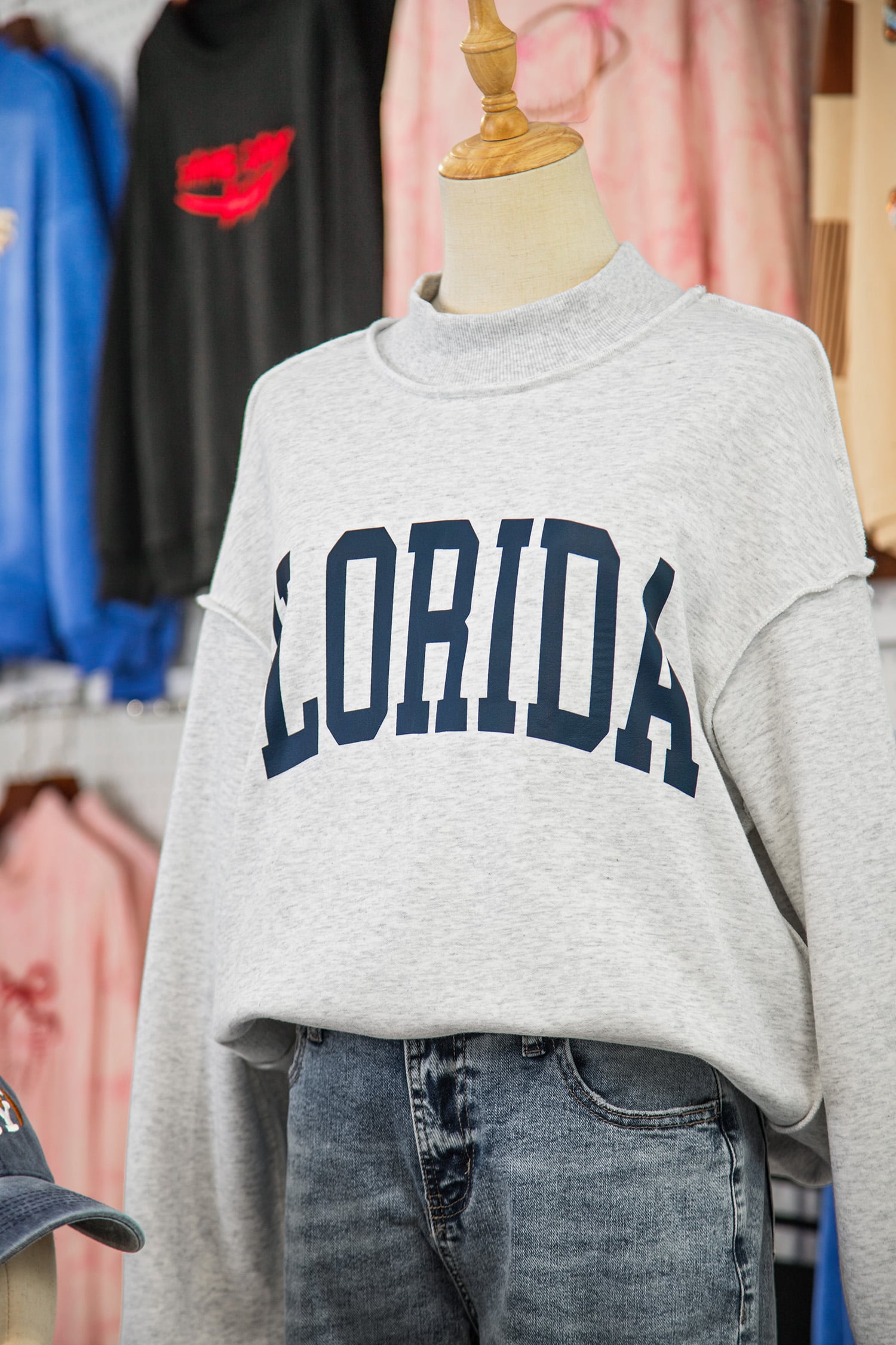 Light Grey FL FLORIDA Double Side Printed Mock Neck Reversible Sweatshirt