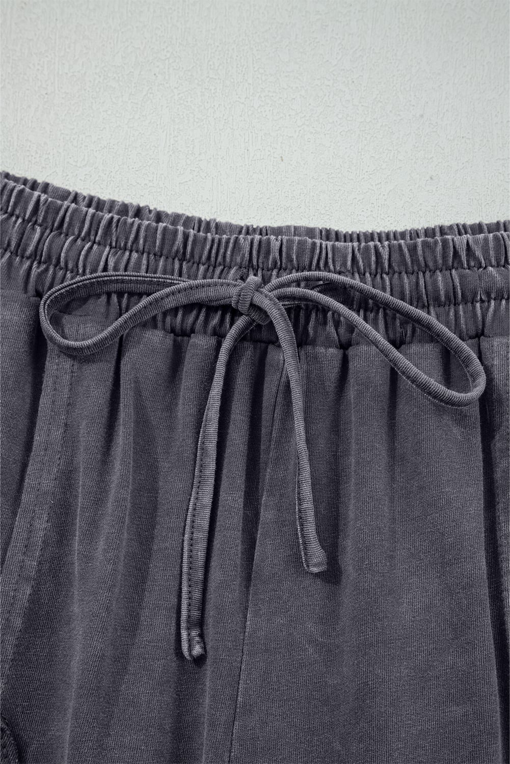 Light Grey Flower Patch Mineral Washed Terry Knit Cropped Wide Leg Pants
