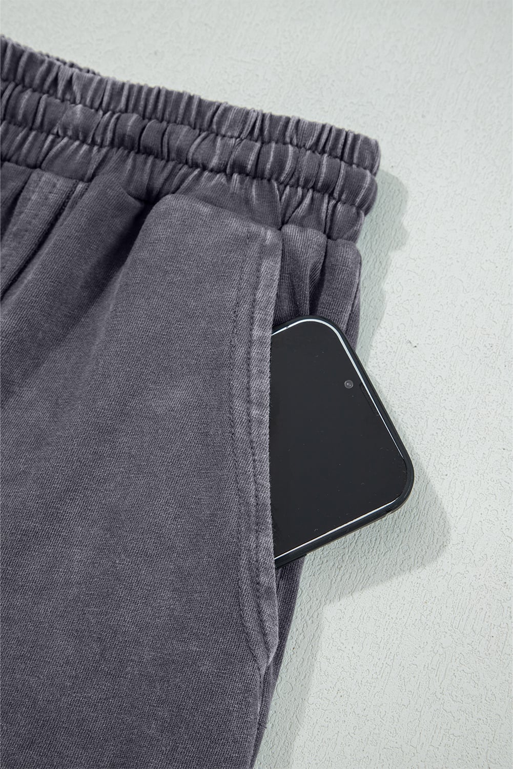 Light Grey Flower Patch Mineral Washed Terry Knit Cropped Wide Leg Pants