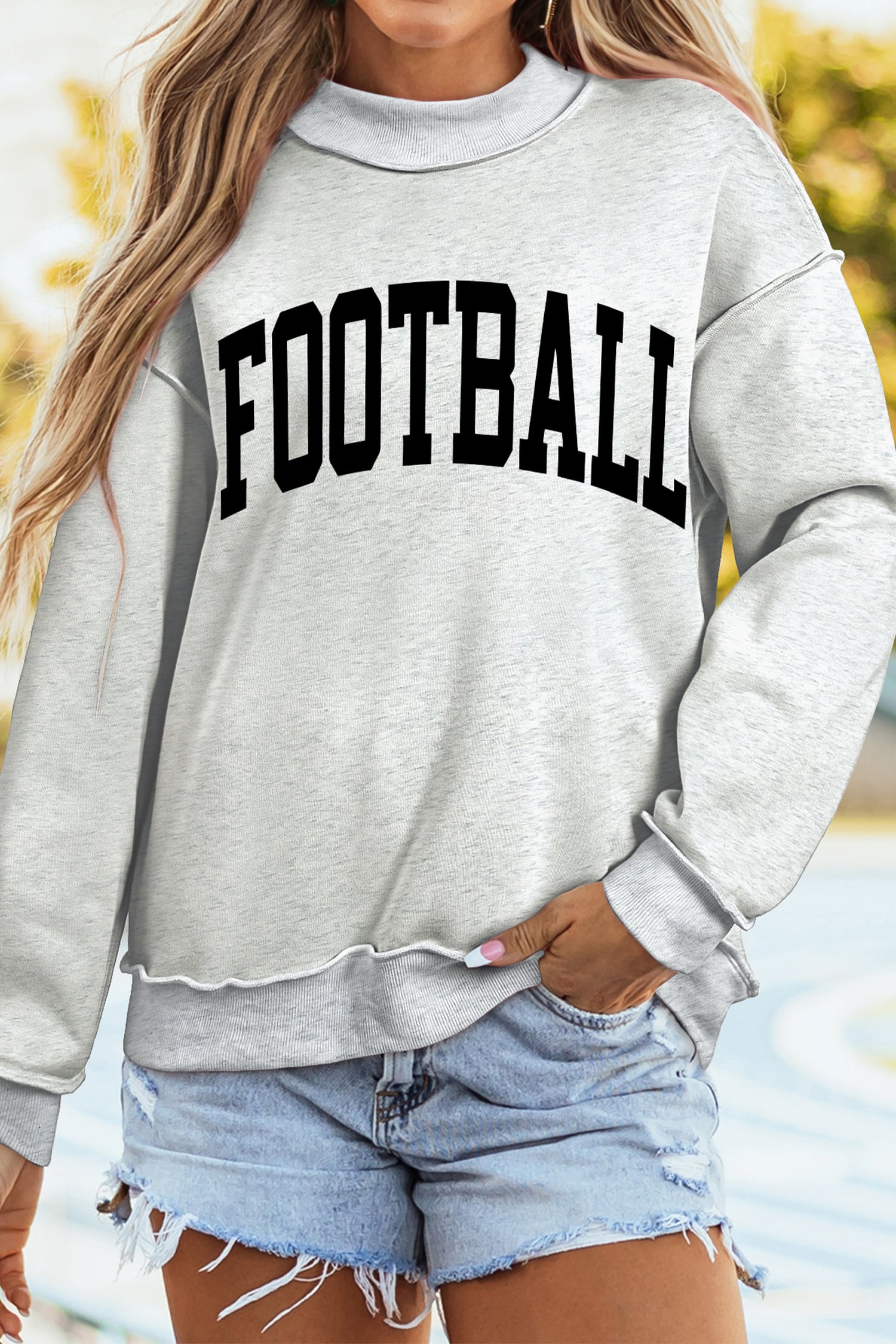 Light Grey FOOTBALL GAMEDAY Double Side Printed High Neck Reversible Sweatshirt