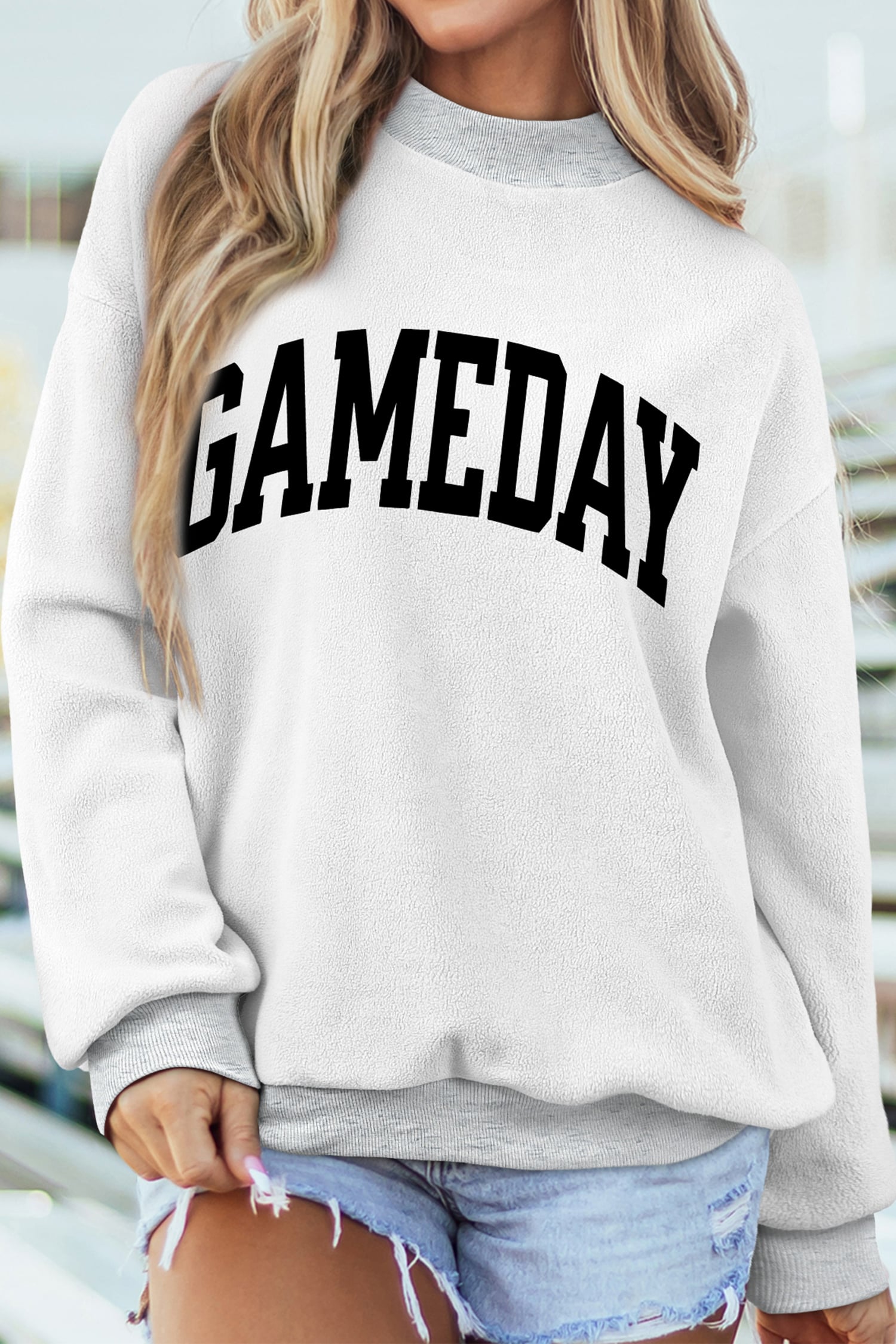 Light Grey FOOTBALL GAMEDAY Double Side Printed High Neck Reversible Sweatshirt