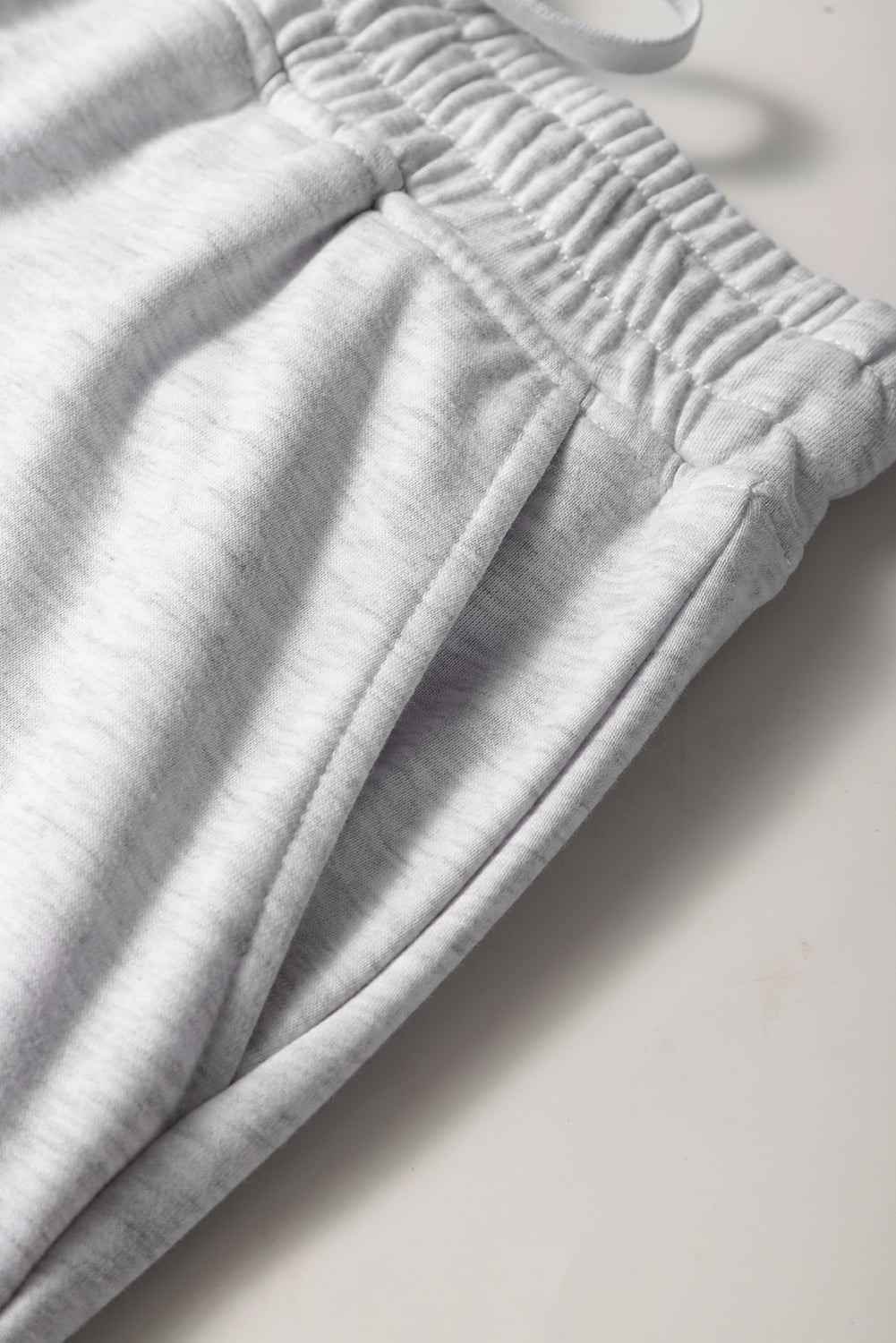 Light Grey French Terry Drawstring Elastic Waistband Mini Skort with Pockets