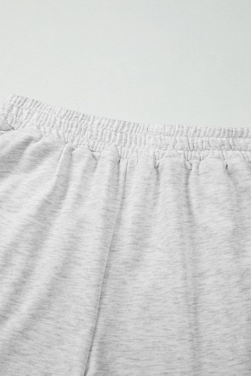 Light Grey Girly Bow Embroidered Detail Puff Sleeve Pullover 2pcs Short Set