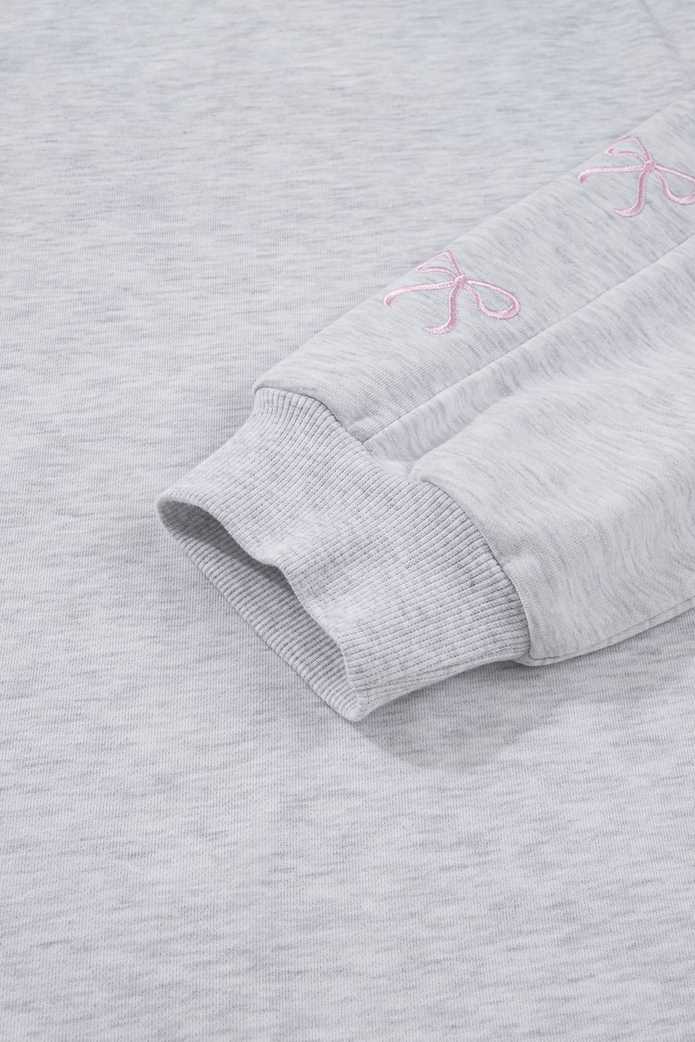Light Grey Girly Bow Embroidered Puff Sleeve Pullover Loose Shorts Plus 2pcs Outfit