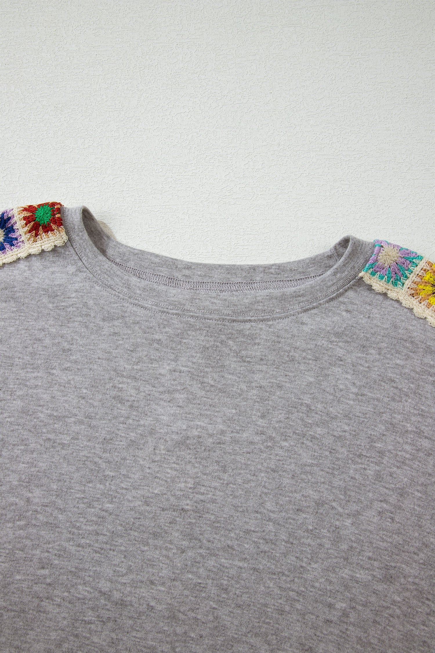 Light Grey Granny Square Crochet Detail Loose T Shirt