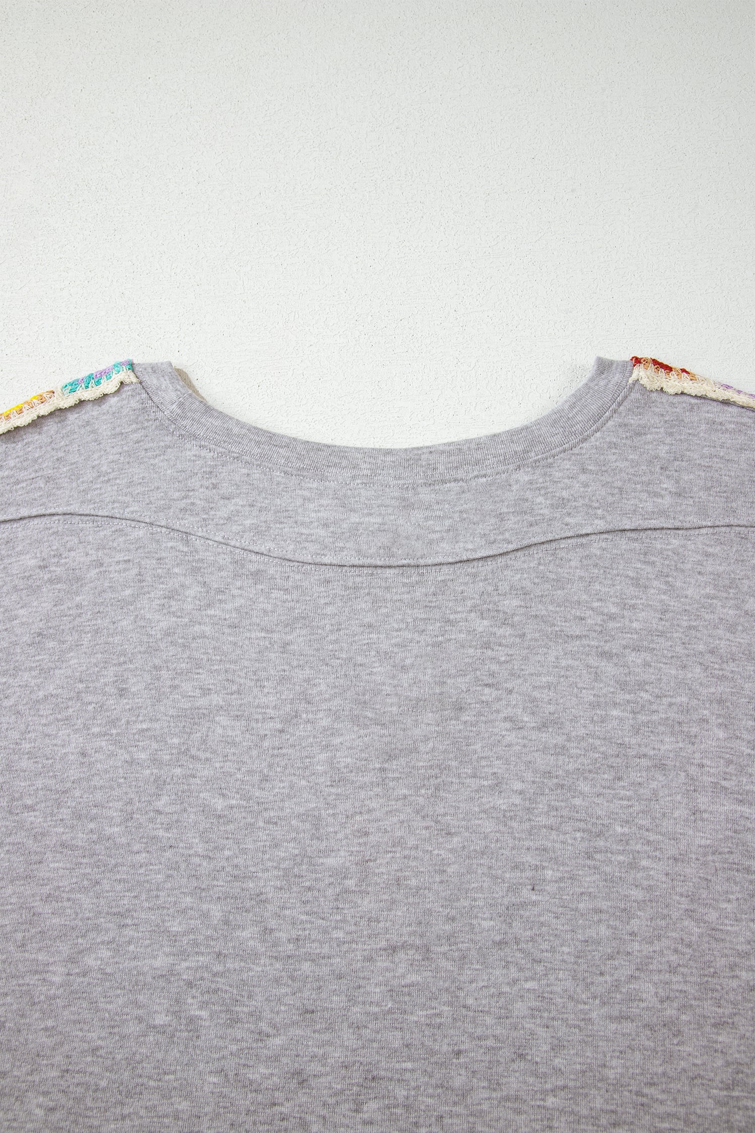 Light Grey Granny Square Crochet Detail Loose T Shirt