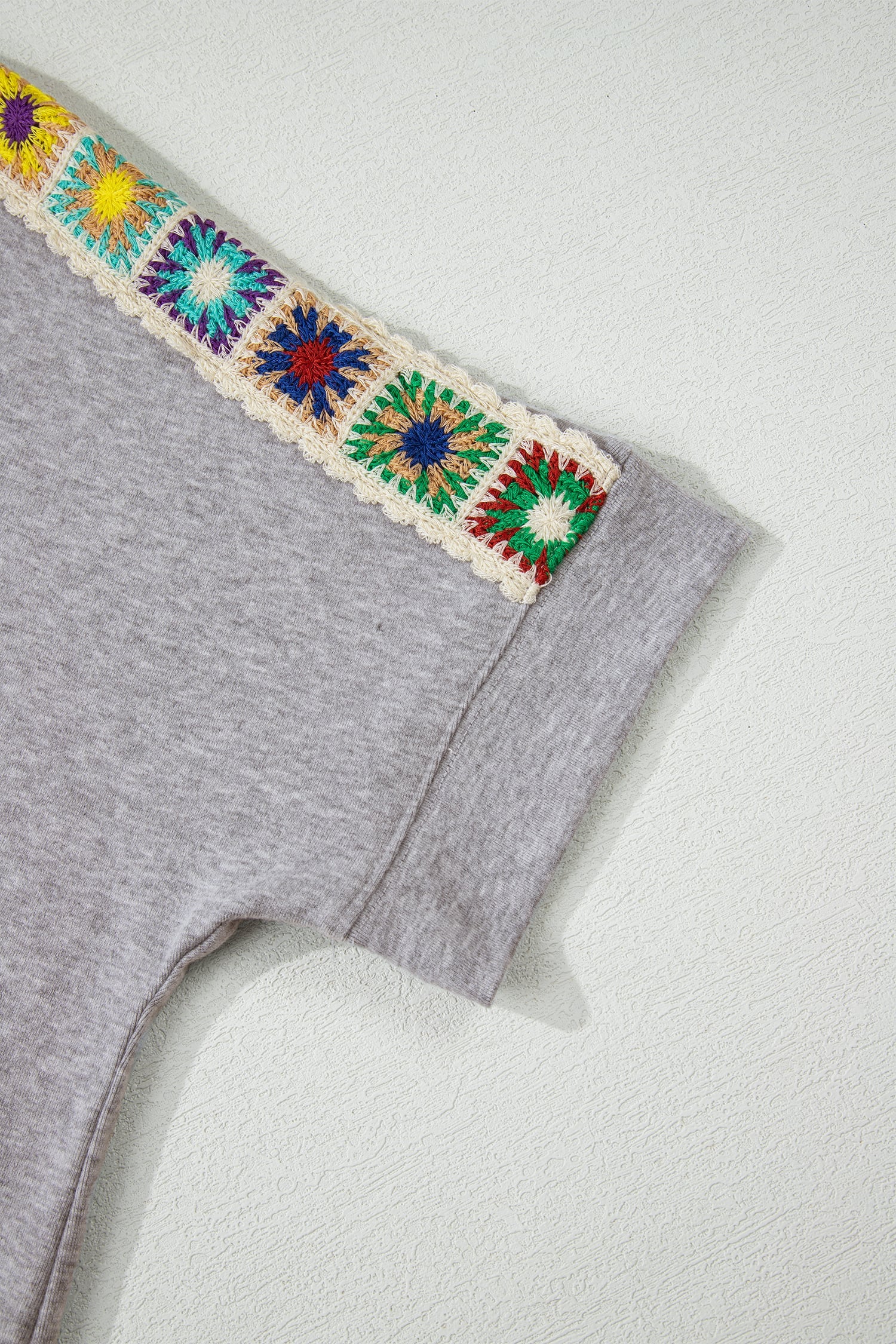 Light Grey Granny Square Crochet Detail Loose T Shirt