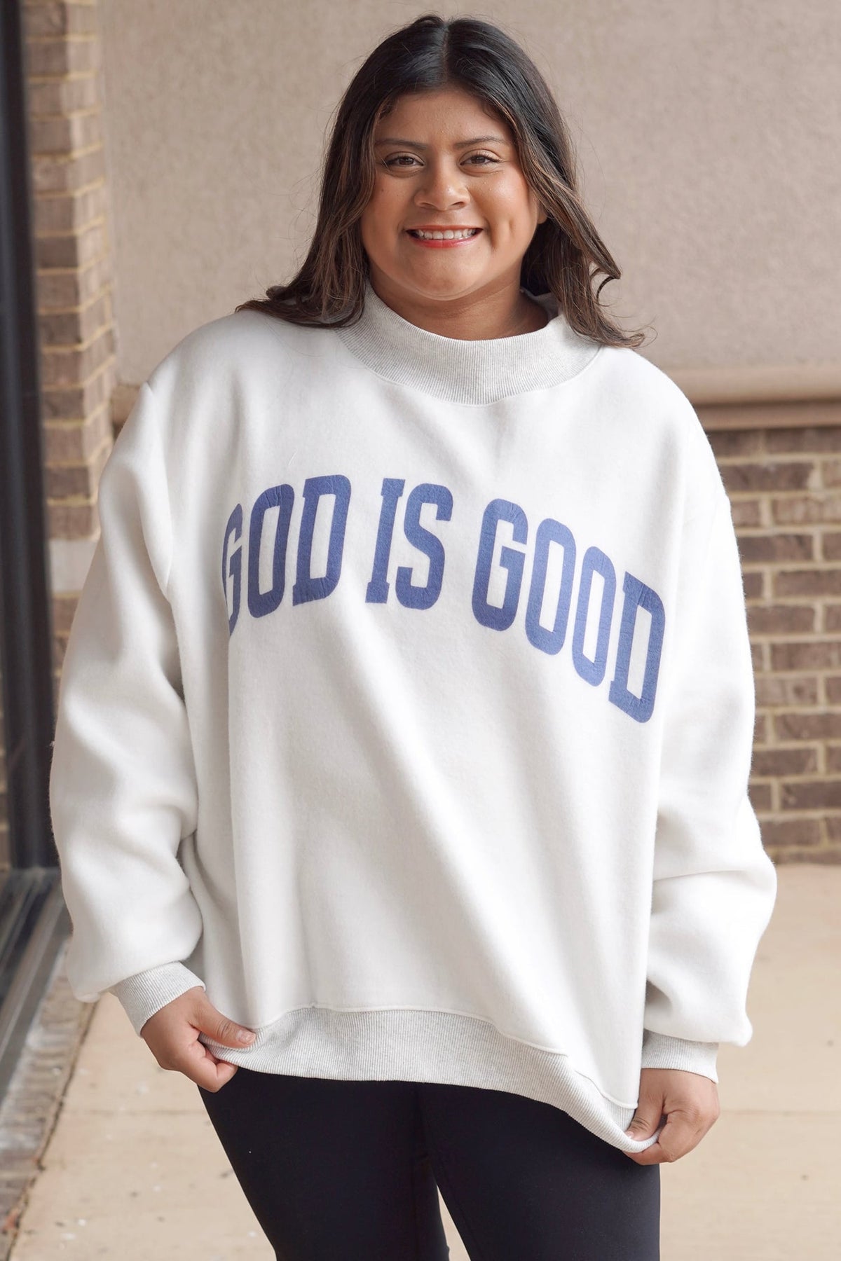 Light Grey Jesus Slogan Stand Neck Long Sleeve Oversized Tunic Plus Size Sweatshirt