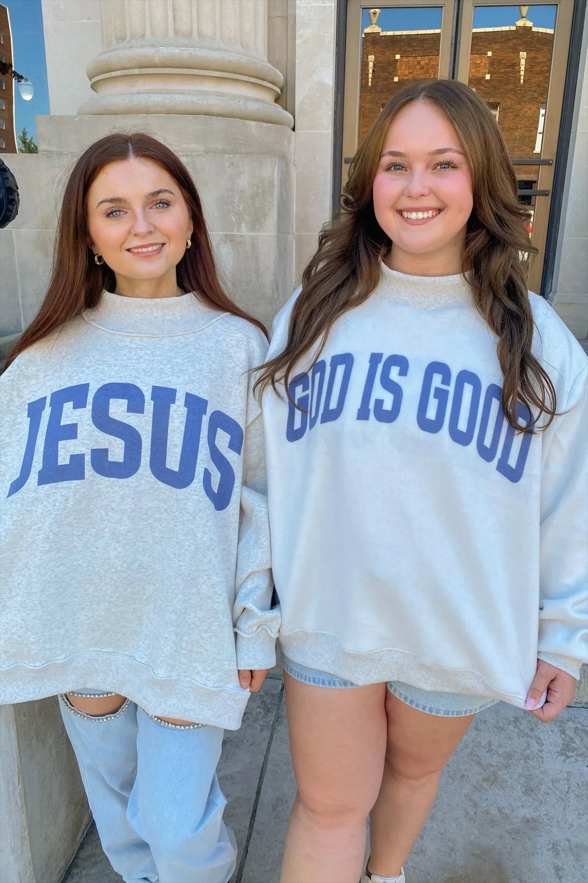 Light Grey Jesus Slogan Stand Neck Long Sleeve Oversized Tunic Plus Size Sweatshirt