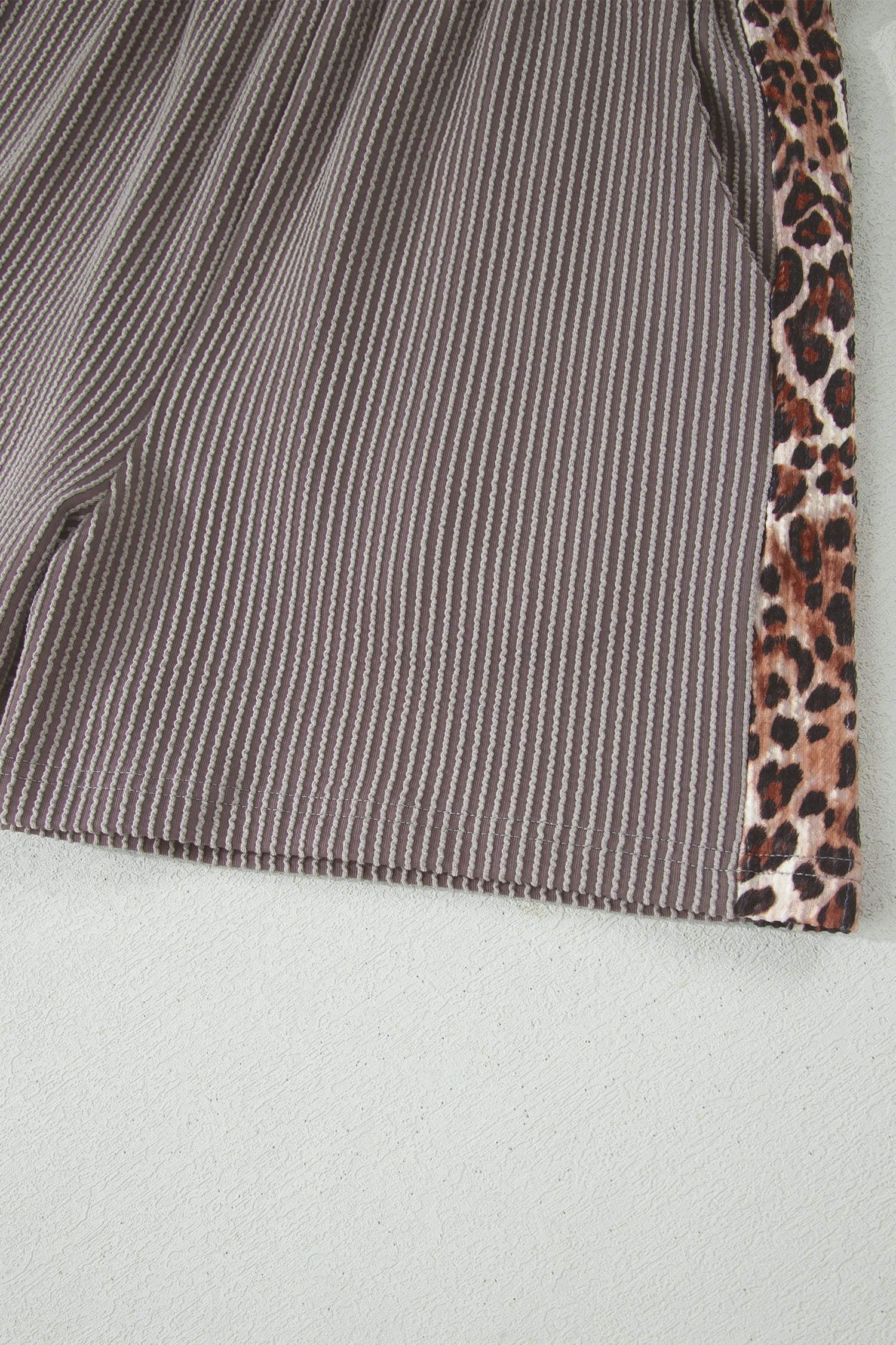 Light Grey Leopard Trim Twist Ribbed Short Set