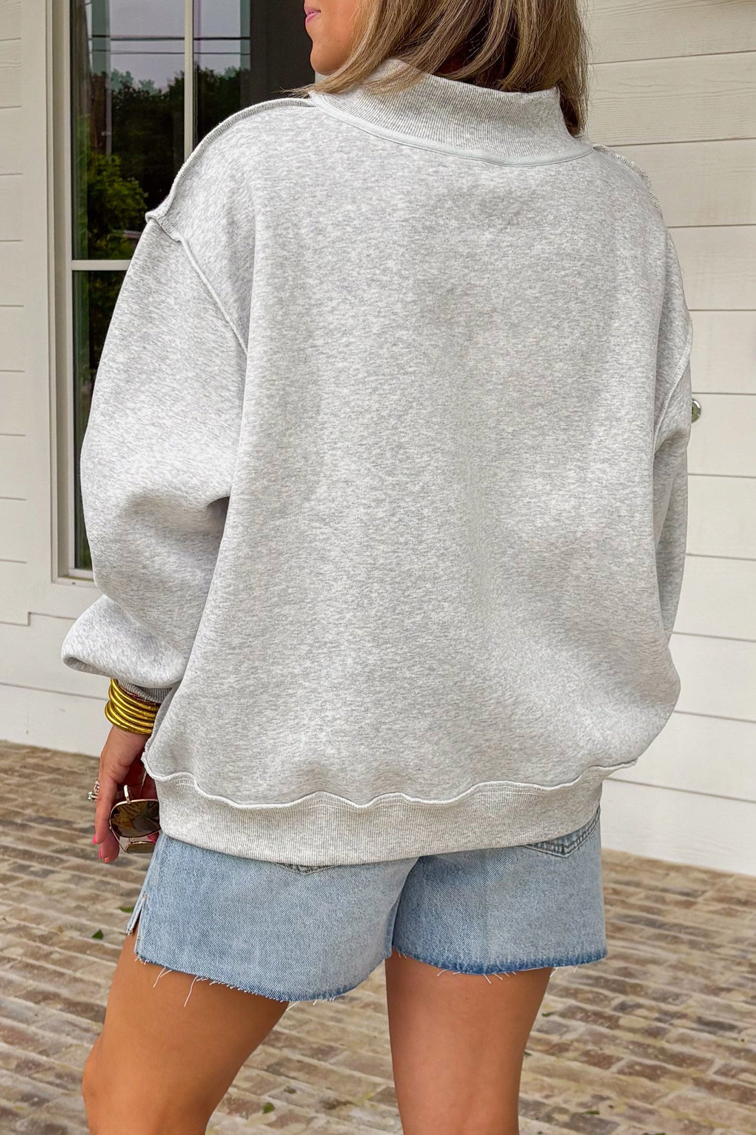 Light Grey Mallard Print Mock Neck Tunic Pullover Sweatshirt