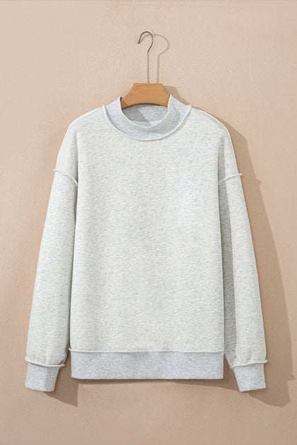 Light Grey Oversize Drop Shoulder Reversible Mock Neck Sweatshirt