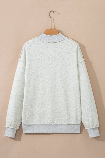 Light Grey Oversize Drop Shoulder Reversible Mock Neck Sweatshirt