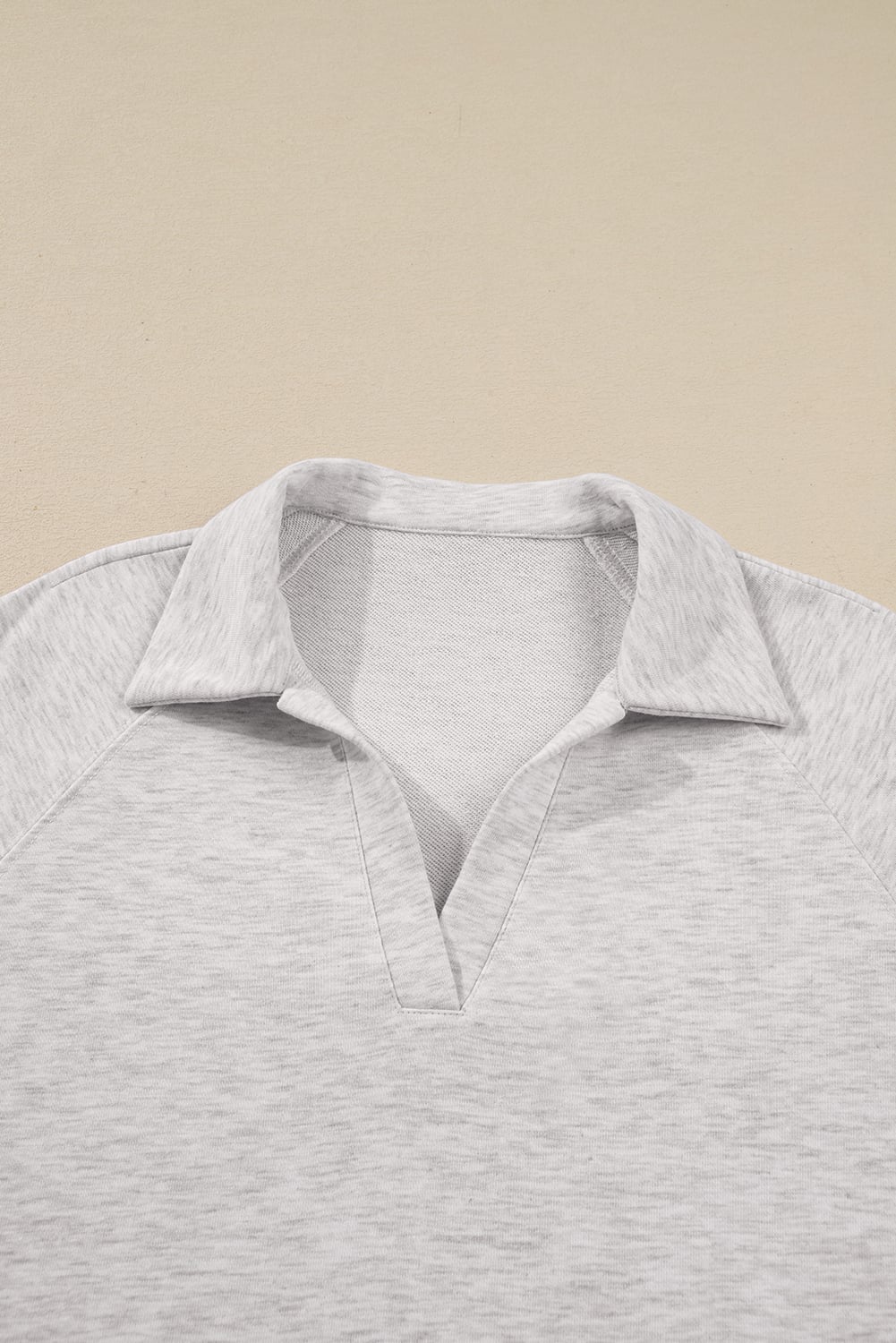 Light Grey Polo Collar V Neck Pullover and Drawstring Sweatpants Set