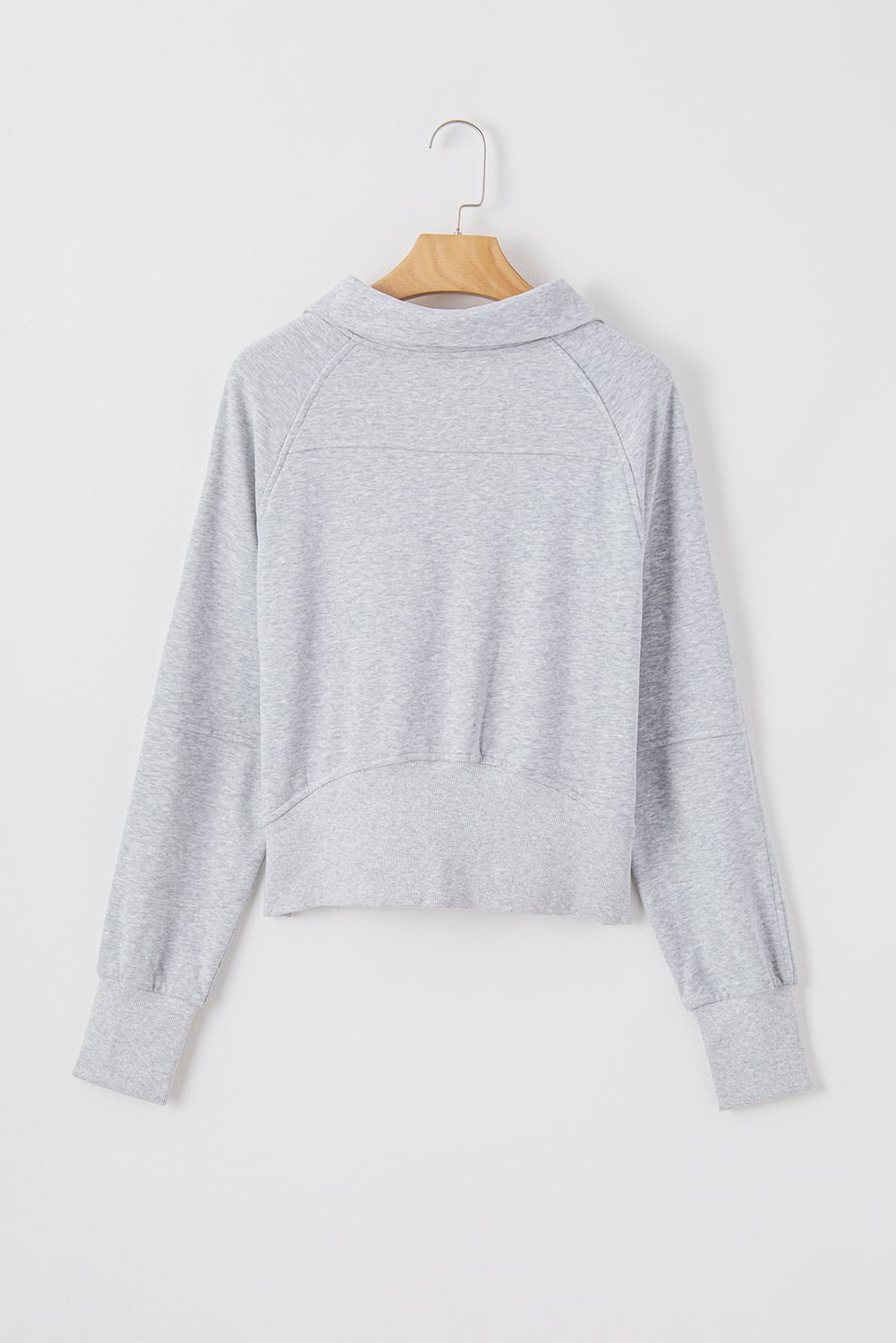 Light Grey Quarter Zip Stand Neck Kangaroo Pocket Sweatshirt