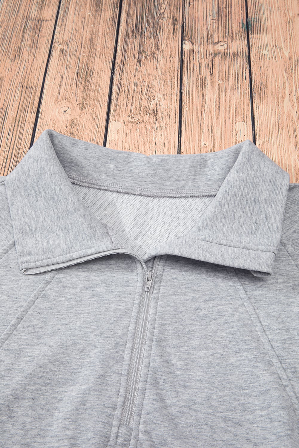 Light Grey Quarter Zip Stand Neck Kangaroo Pocket Sweatshirt