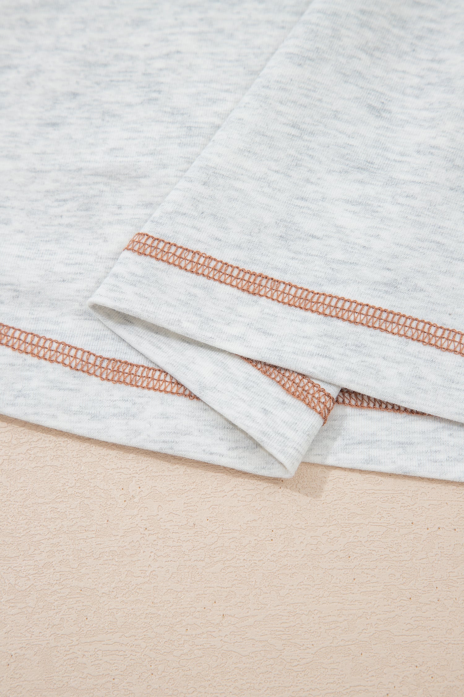Light Grey Raw Seam Color Block Detail Buttoned Henley Tee