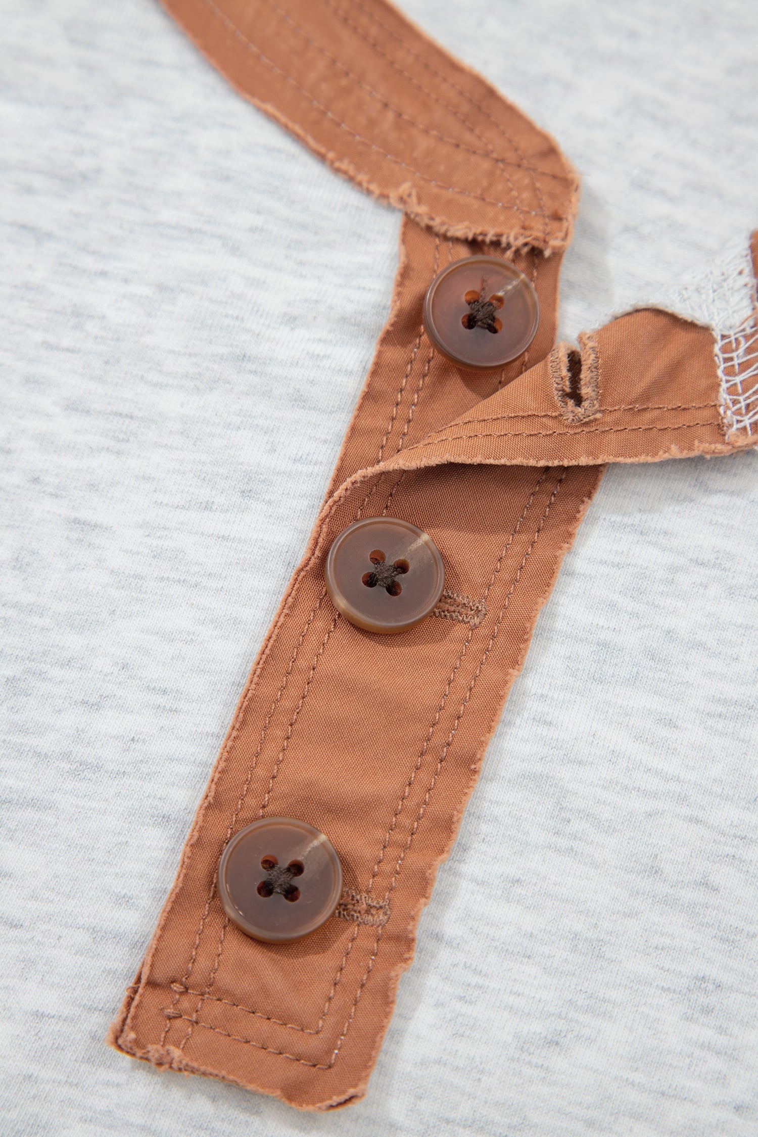 Light Grey Raw Seam Color Block Detail Buttoned Henley Tee