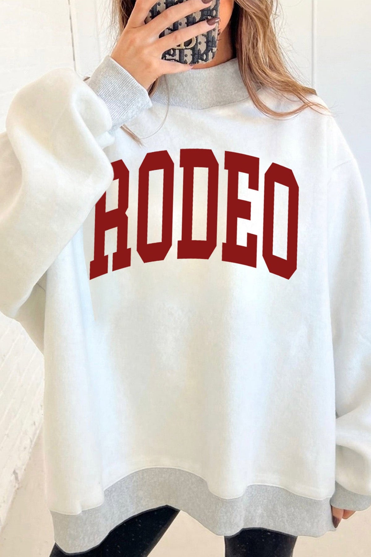 Light Grey RODEO Horseshoes Reversible Print Mock Neck Tunic Sweatshirt