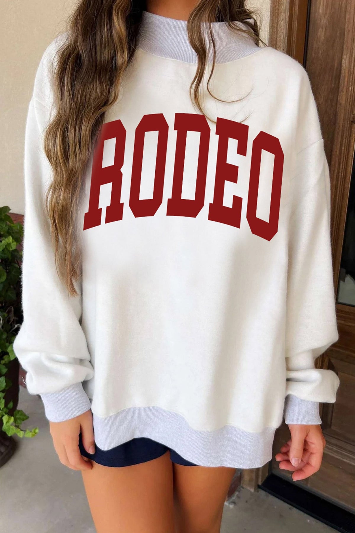 Light Grey RODEO Horseshoes Reversible Print Mock Neck Tunic Sweatshirt